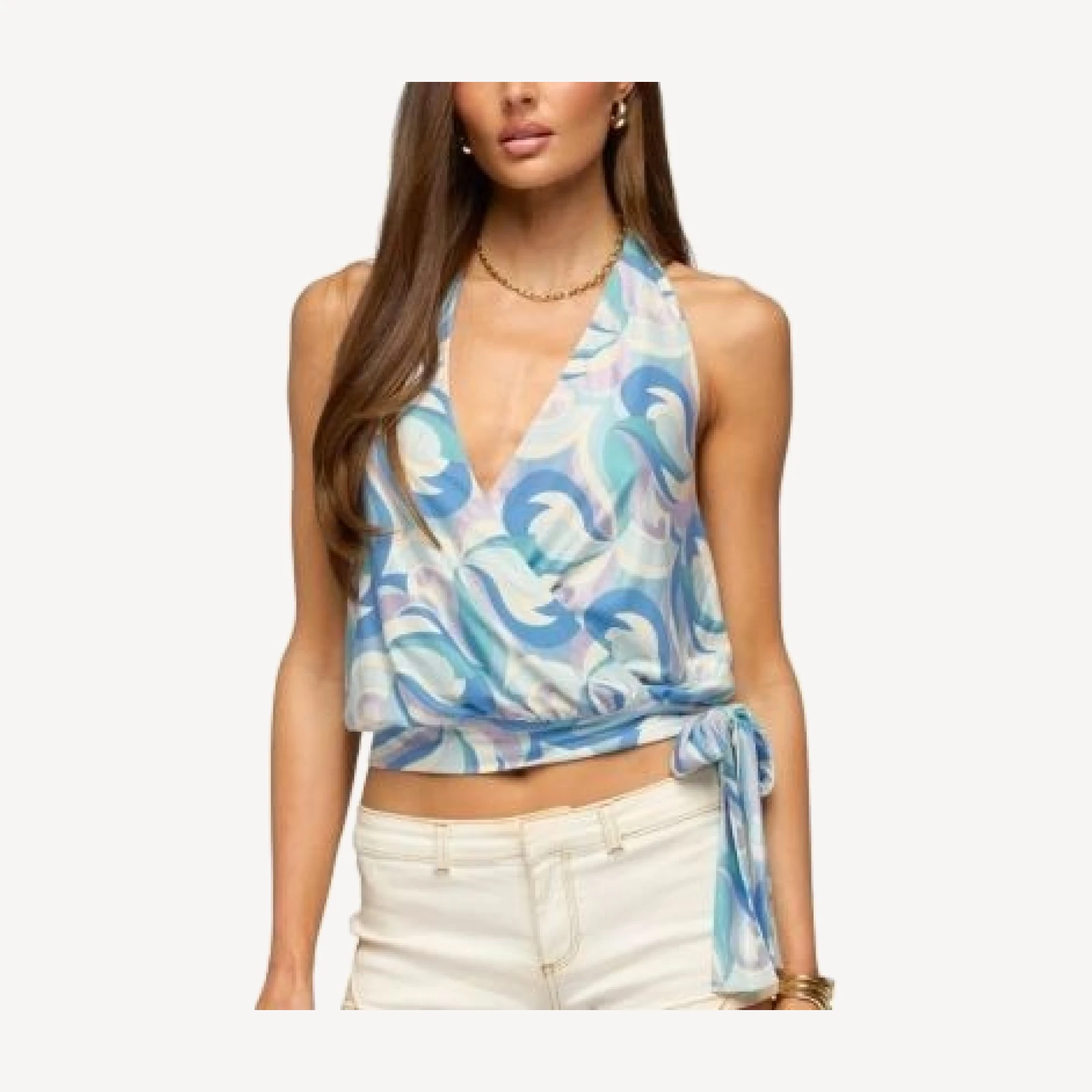 Edikted Abstract Backless Tie Halter Top