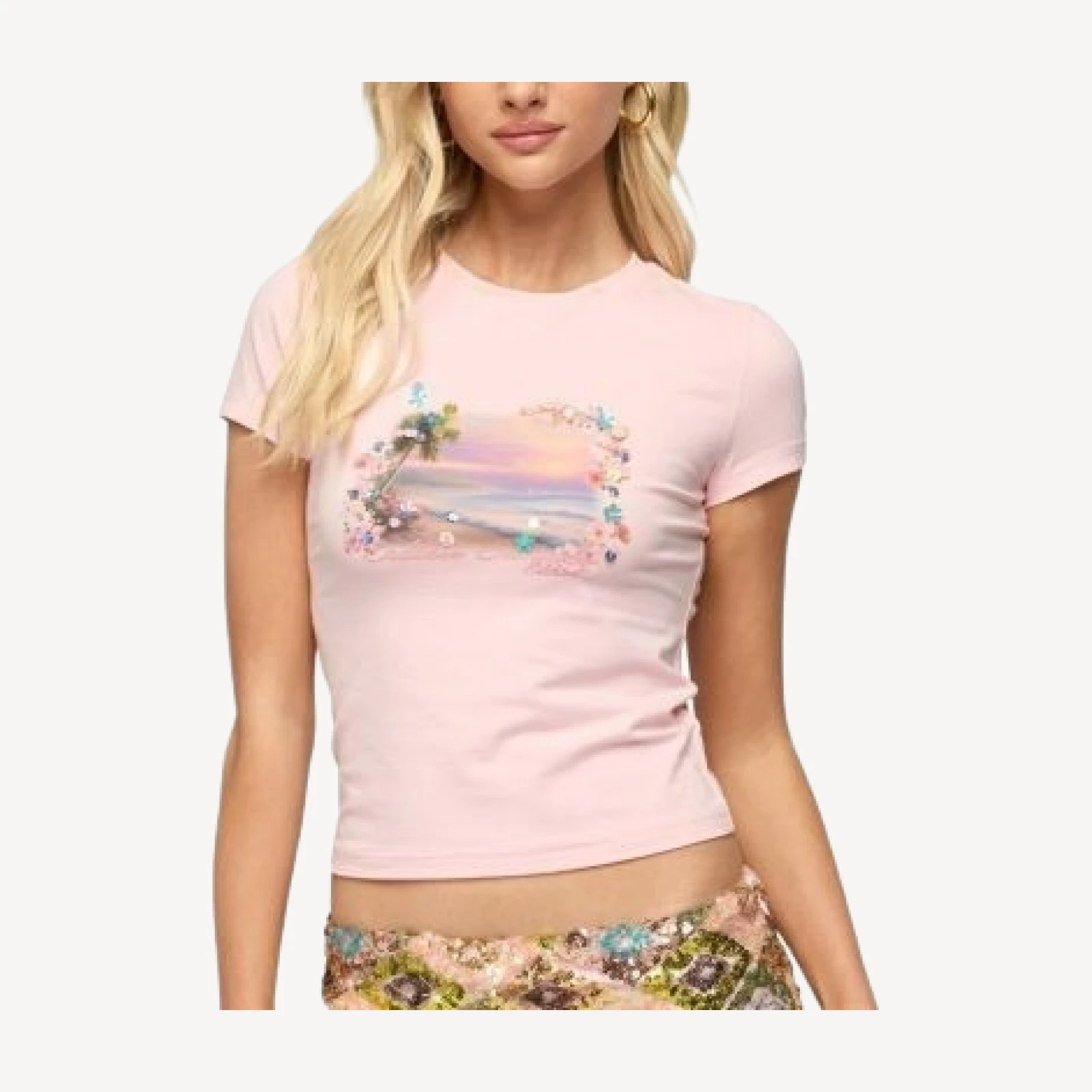 Edikted Beach Babe Sequin T Shirt