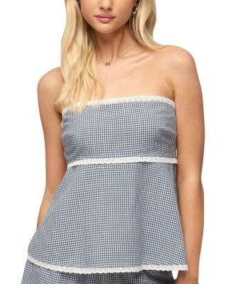 Edikted Ellie Lacey Ginghman Strapless Top