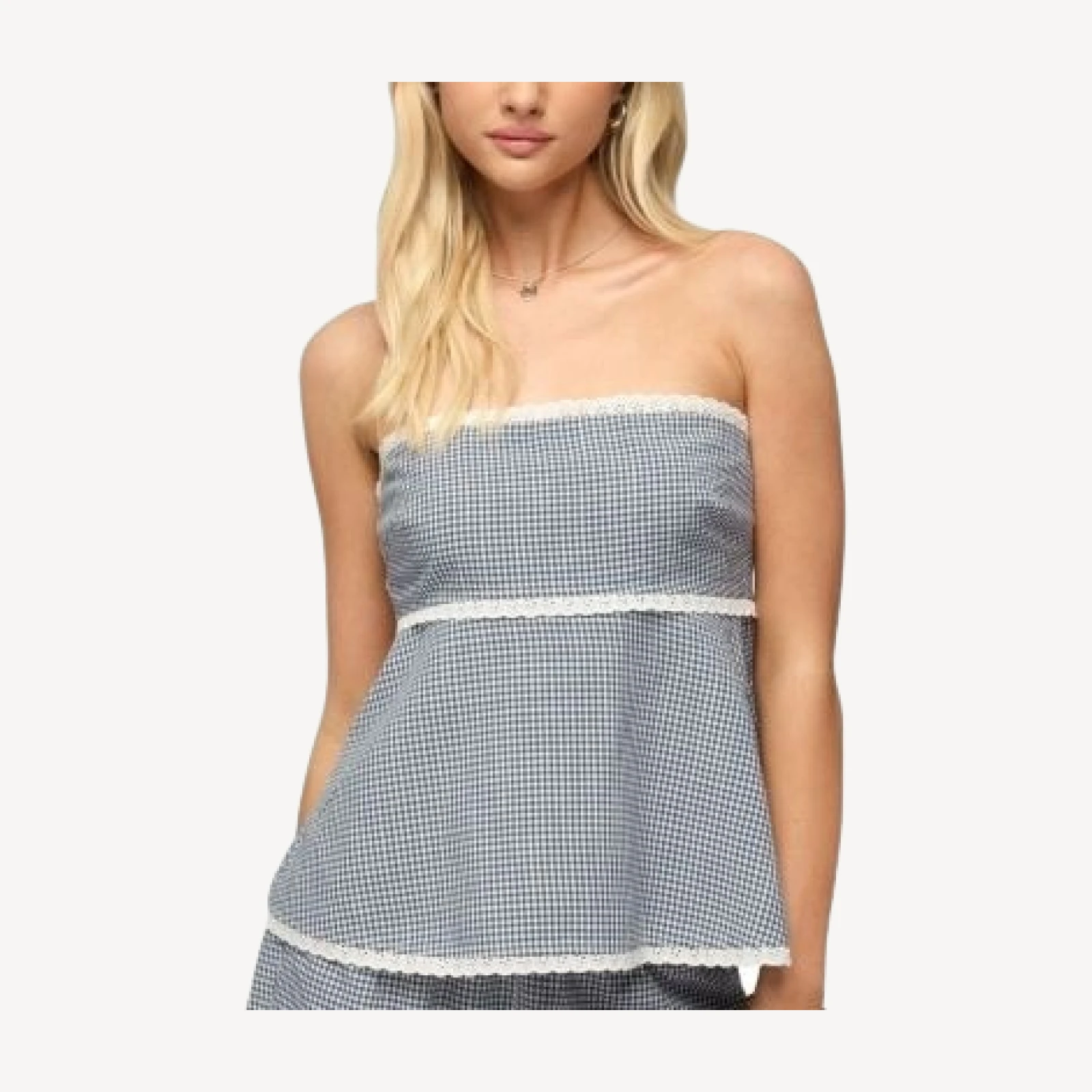 Edikted Ellie Lacey Ginghman Strapless Top