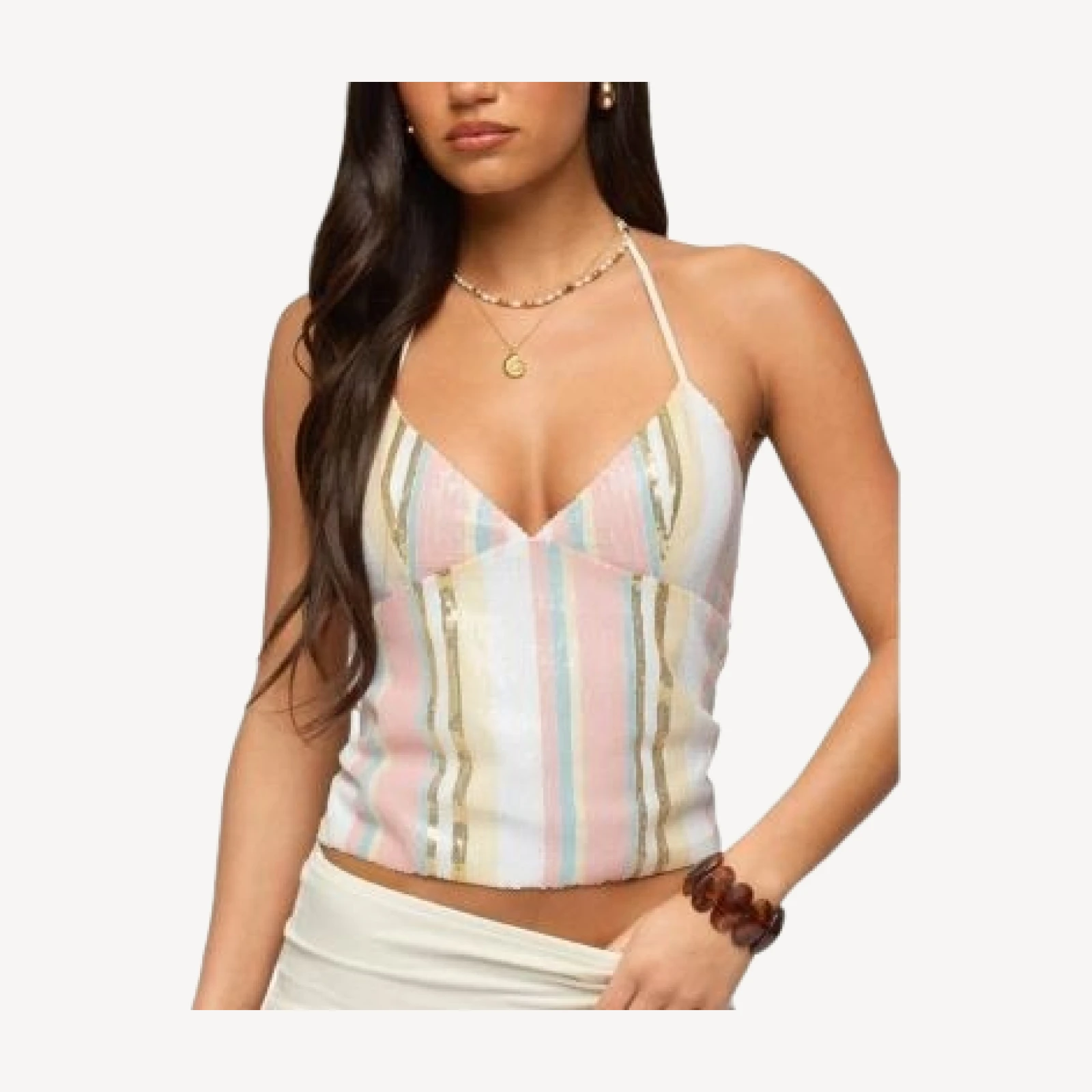 Edikted Raquel Sequin Striped Halter Top