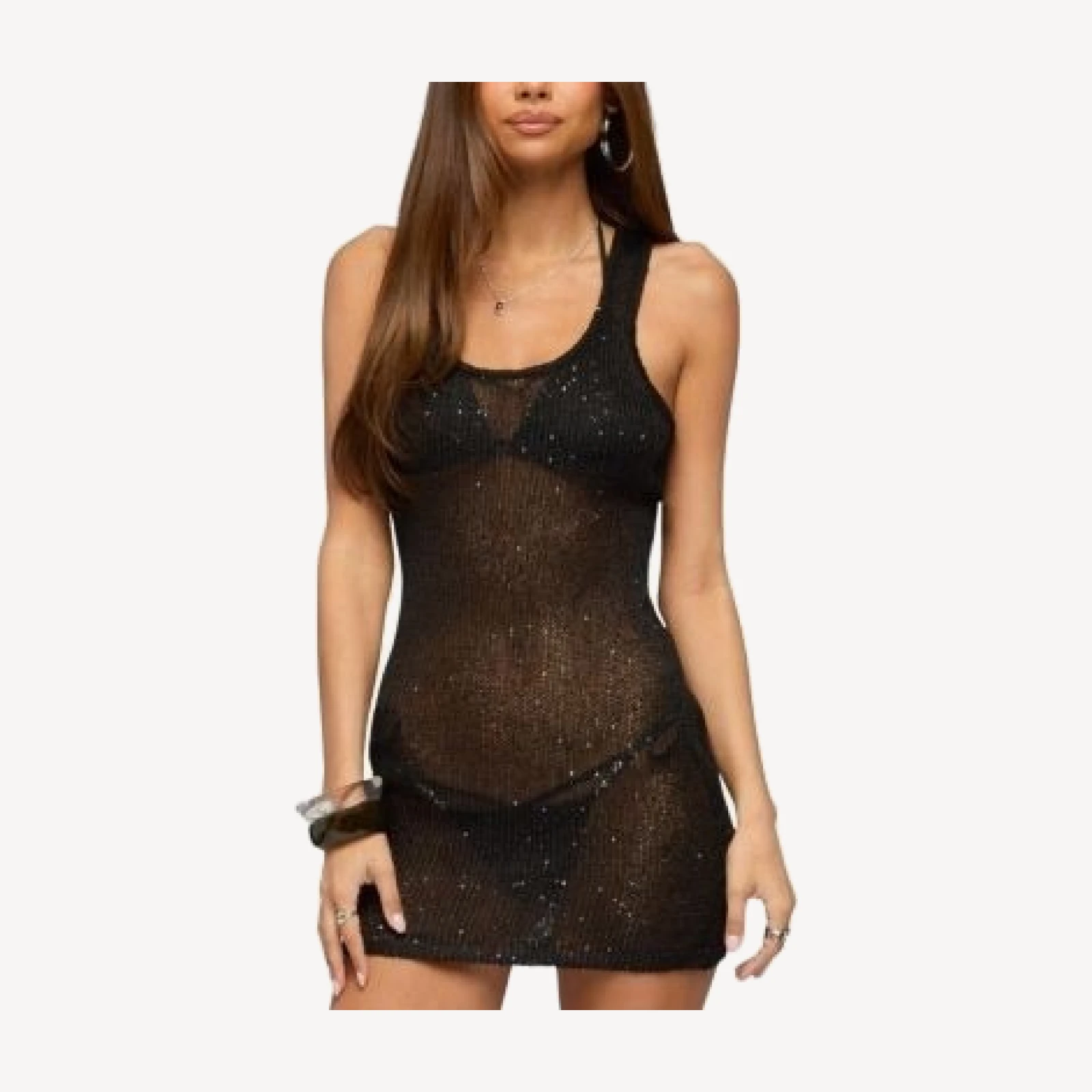 Edikted Xayah Sequin Sheer Knit Mini Dress