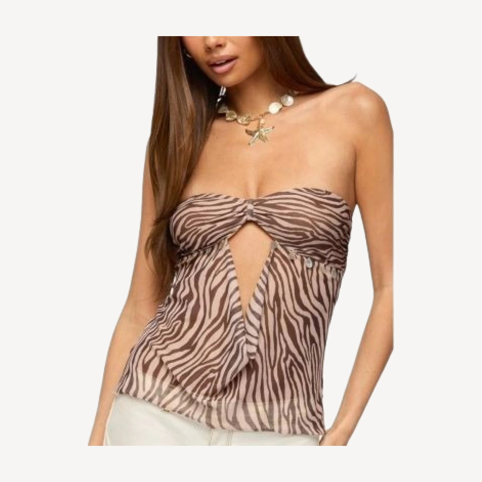 Edikted Zebra Cutout Sheer Mesh Strapless Top