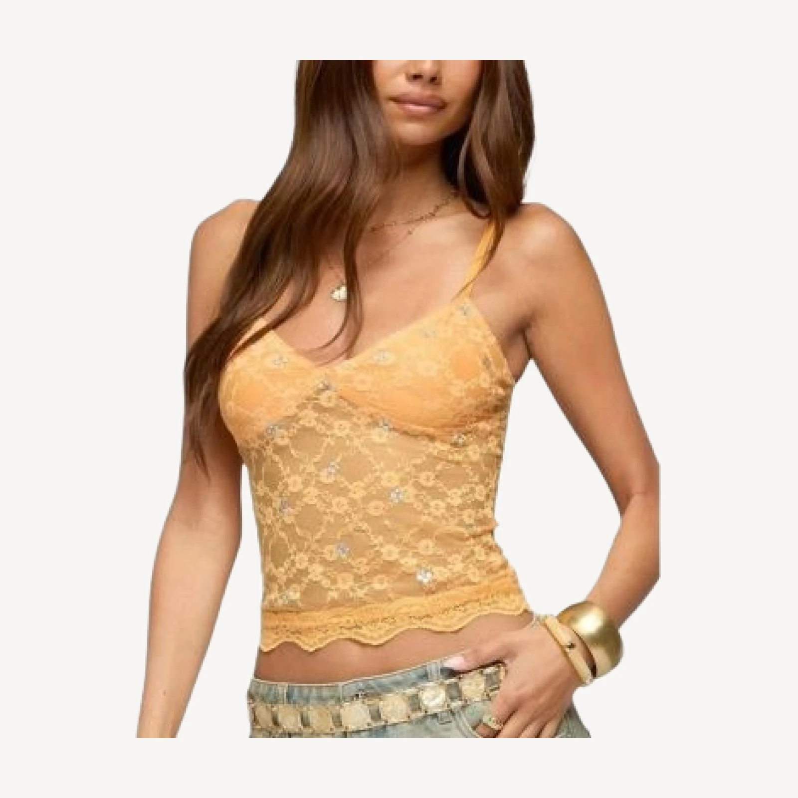 Edikted Ardena Sequin Sheer Lace Top
