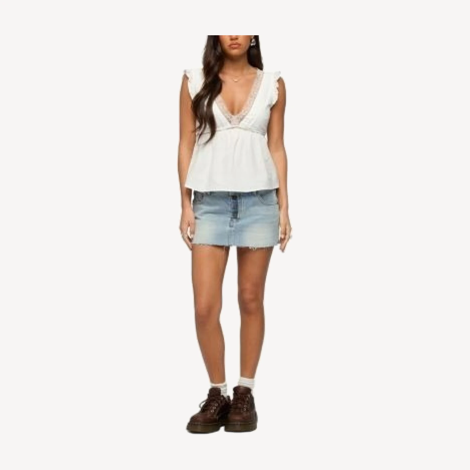 Edikted Meadow Linen Look Lacey Top