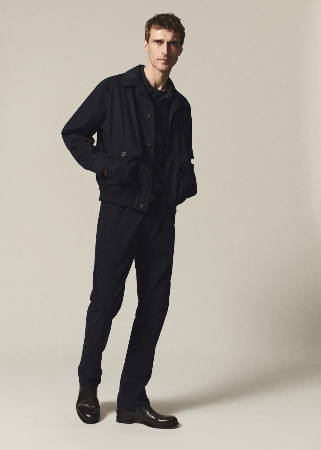 Gage Slim Straight Cashmere Touch Sateen in Ink