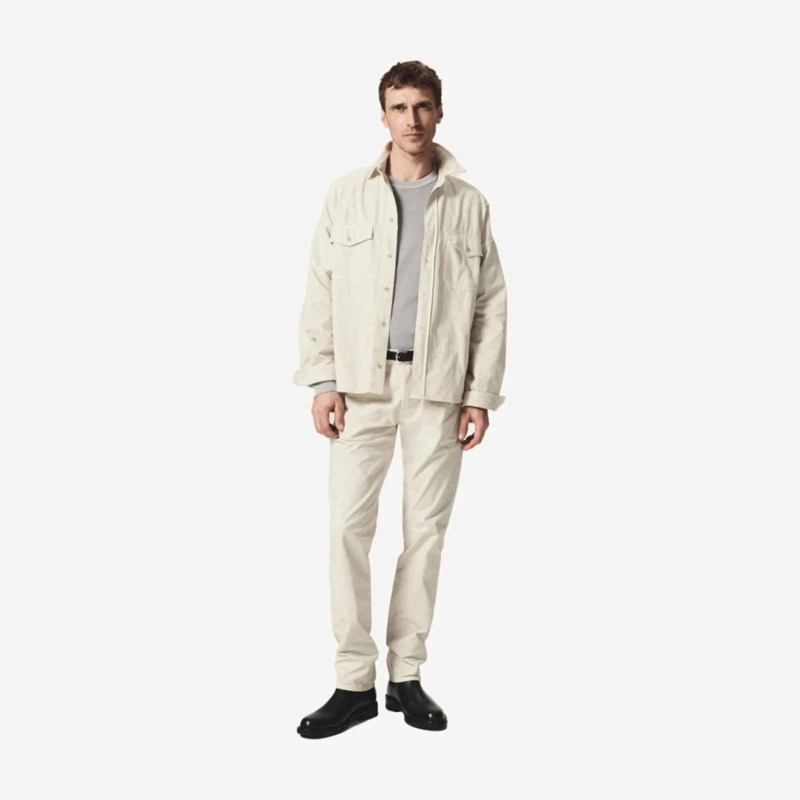 Gage Slim Straight Cashmere Touch Sateen in Light Taupe