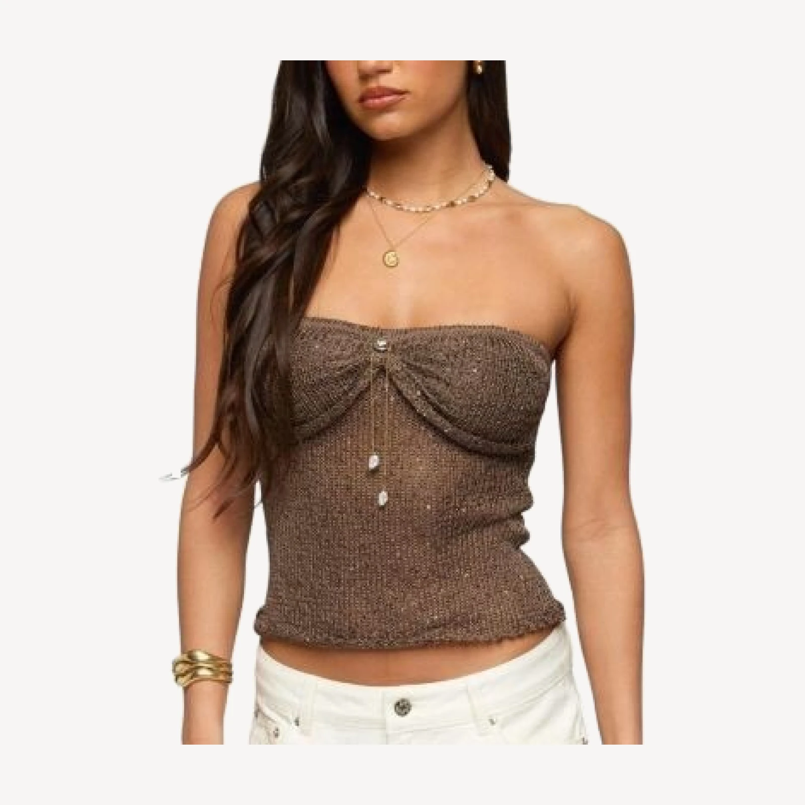 Edikted Dangling Charm Sequin Knit Top