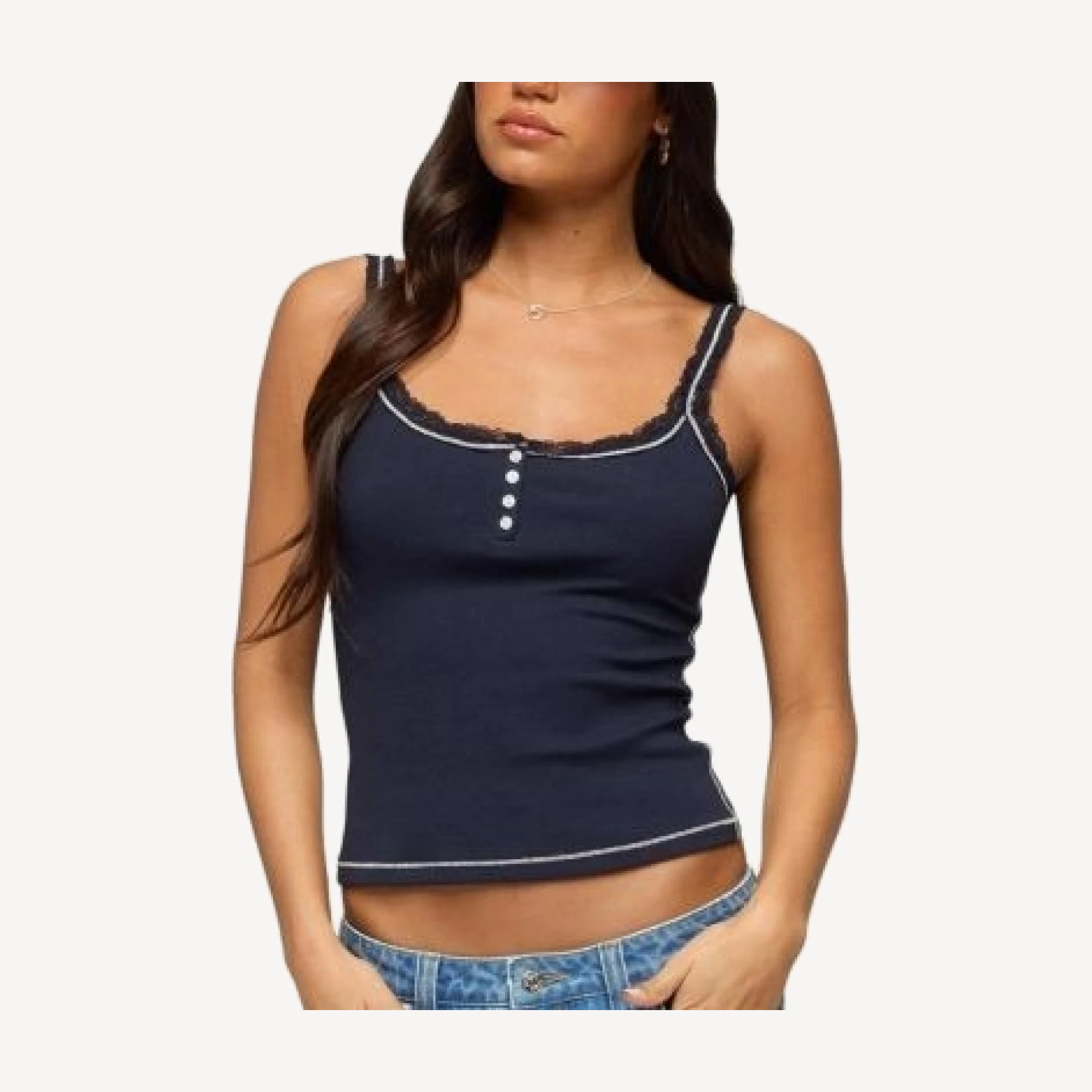 Edikted Contrast Stitched Lacey Henley Top