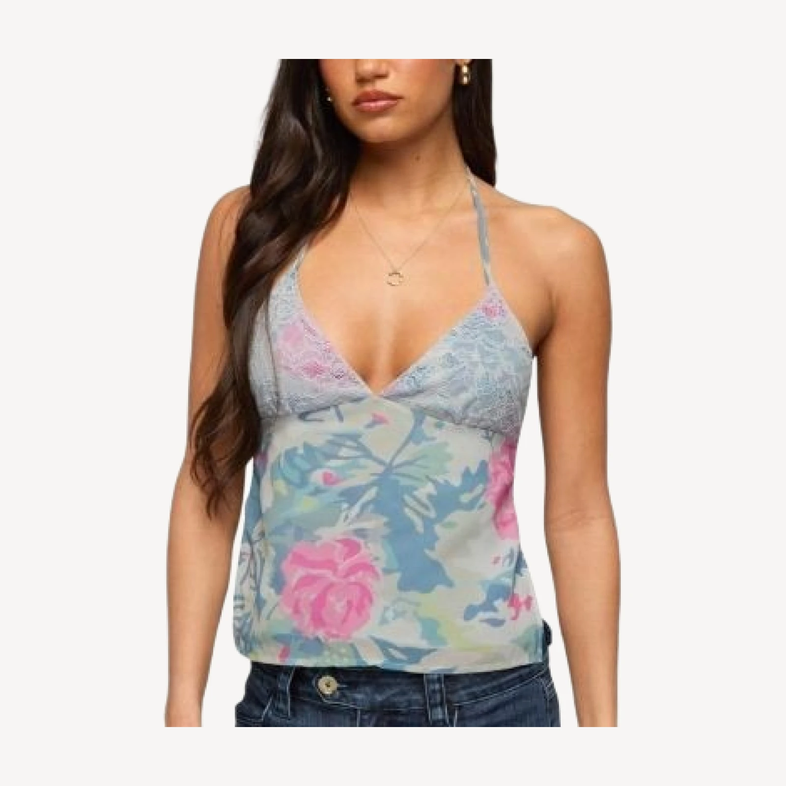 Edikted Bloomey Printed Backless Halter Top