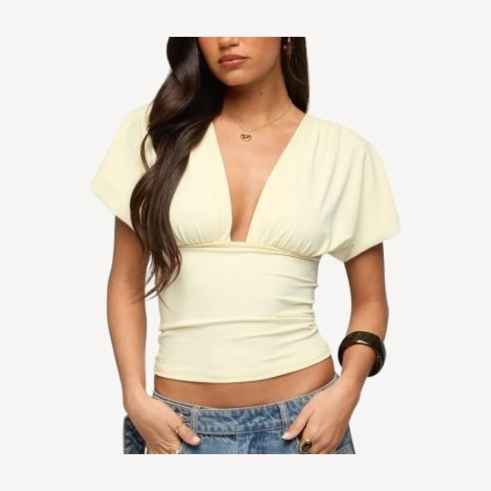 Edikted Flutter Plunging V Neck Top