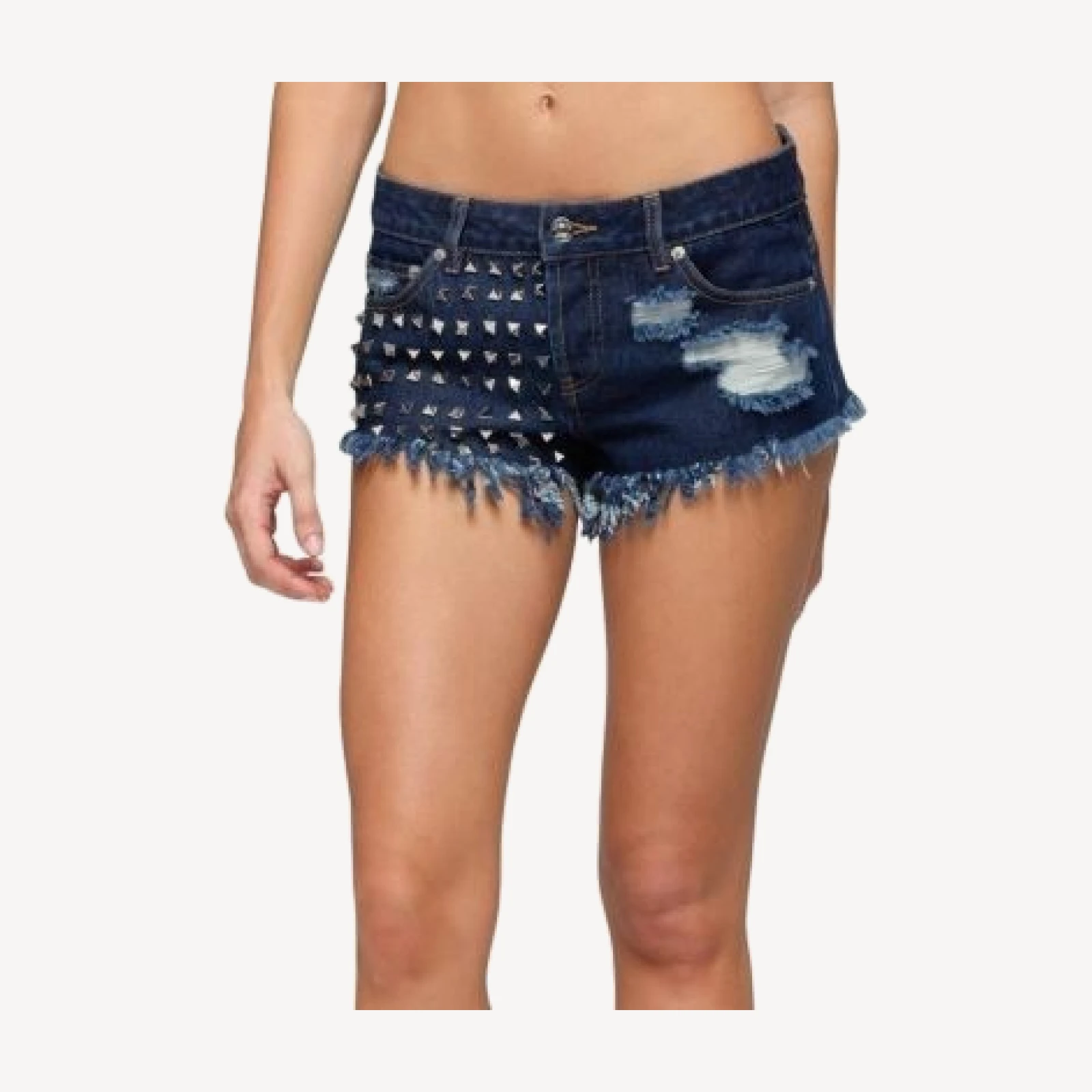 Edikted Studded & Distressed Low Rise Denim Shorts