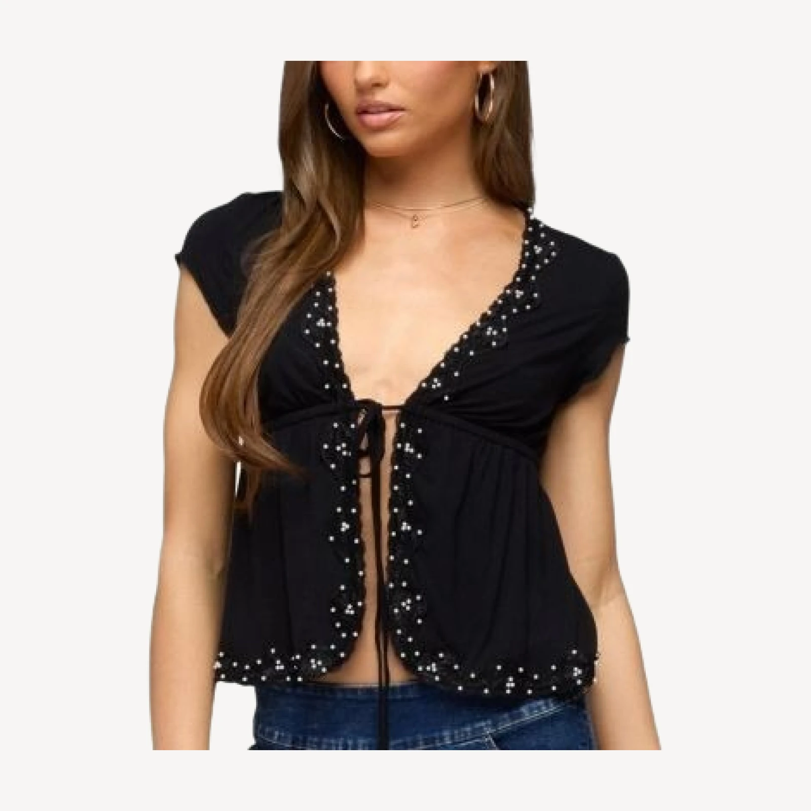 Edikted Sepede Lacey Pearl Tie Front Top