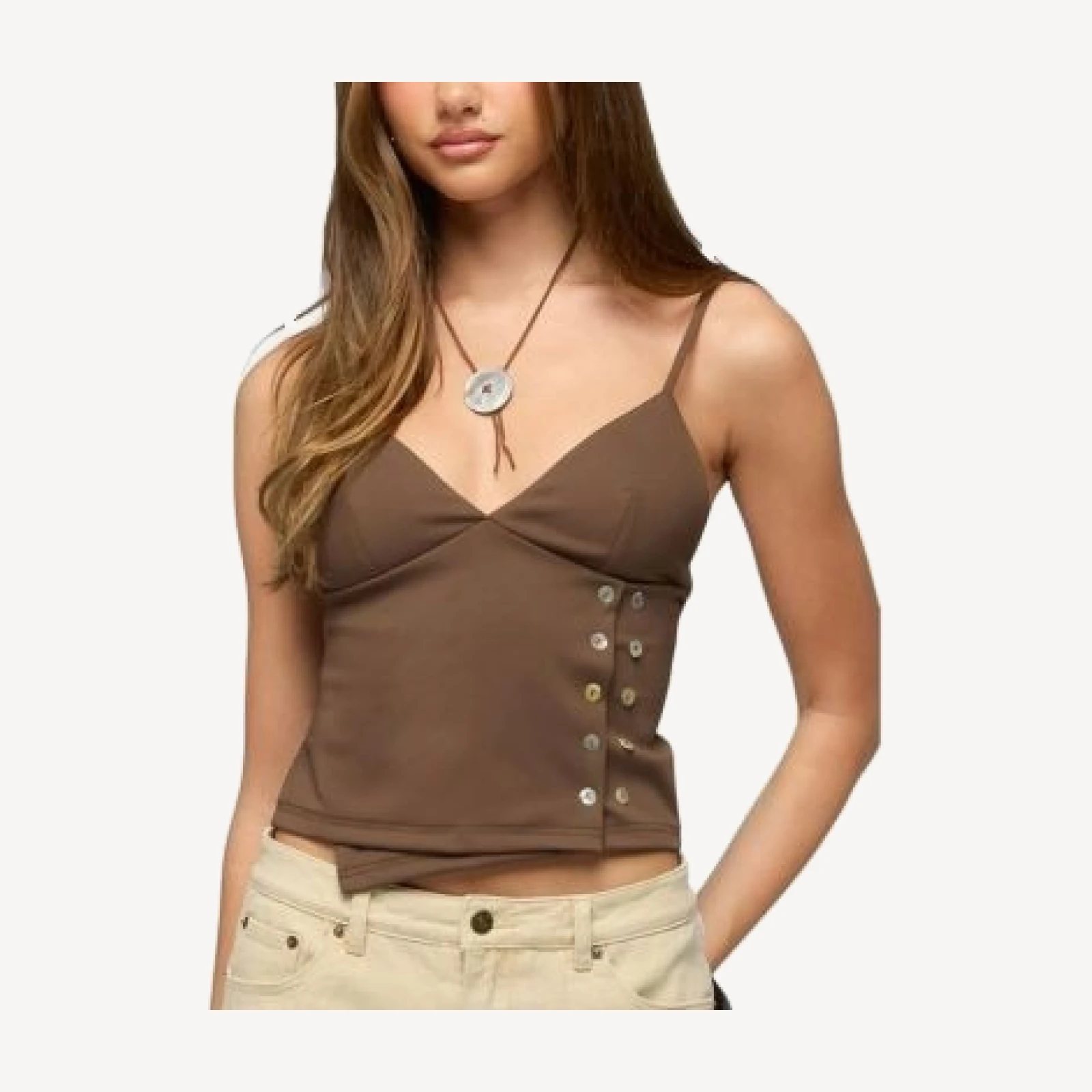 Edikted Dafna Asymmetric Button Tank Top