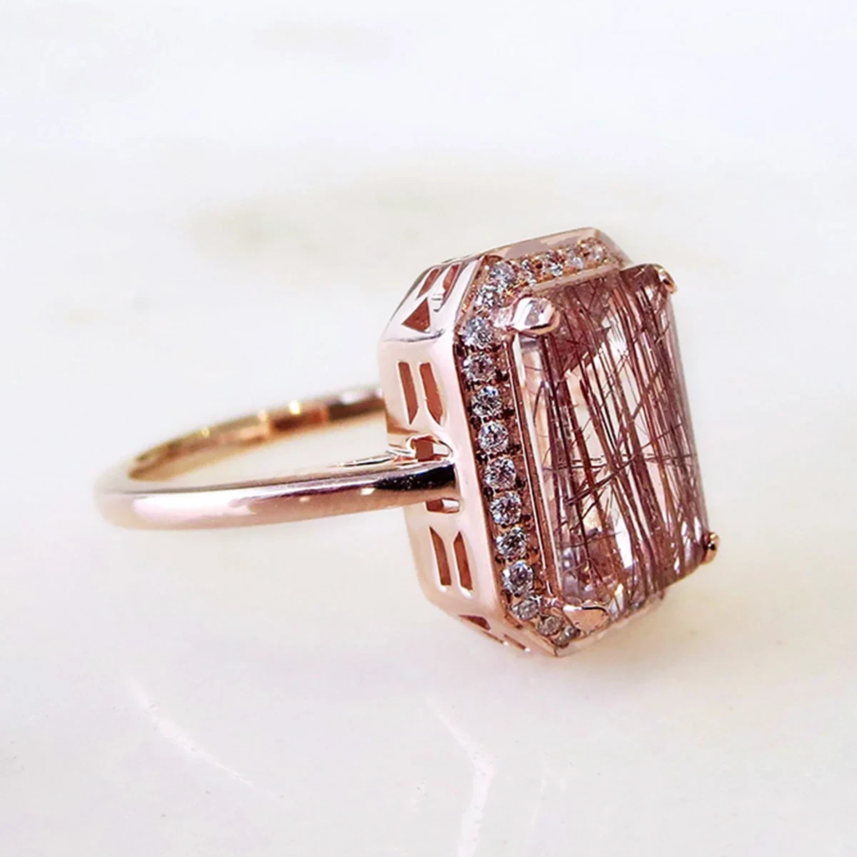 Rosette Ring - Rose Gold & Copper Rutilated Quartz