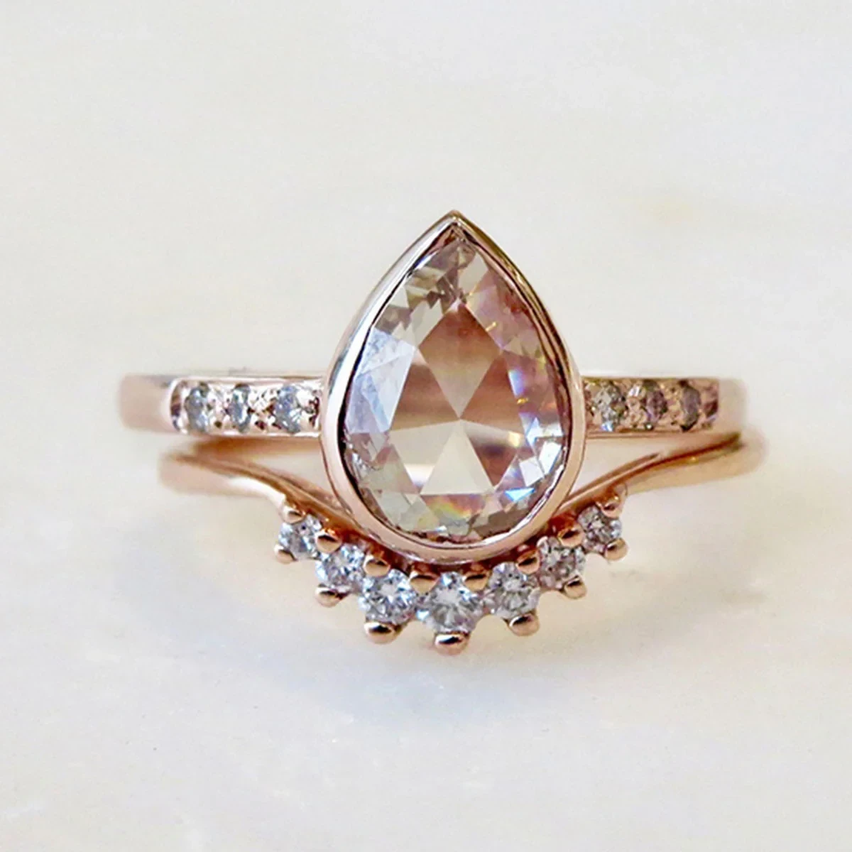 Pear Rosette Ring - Rose Gold & Champagne Diamond