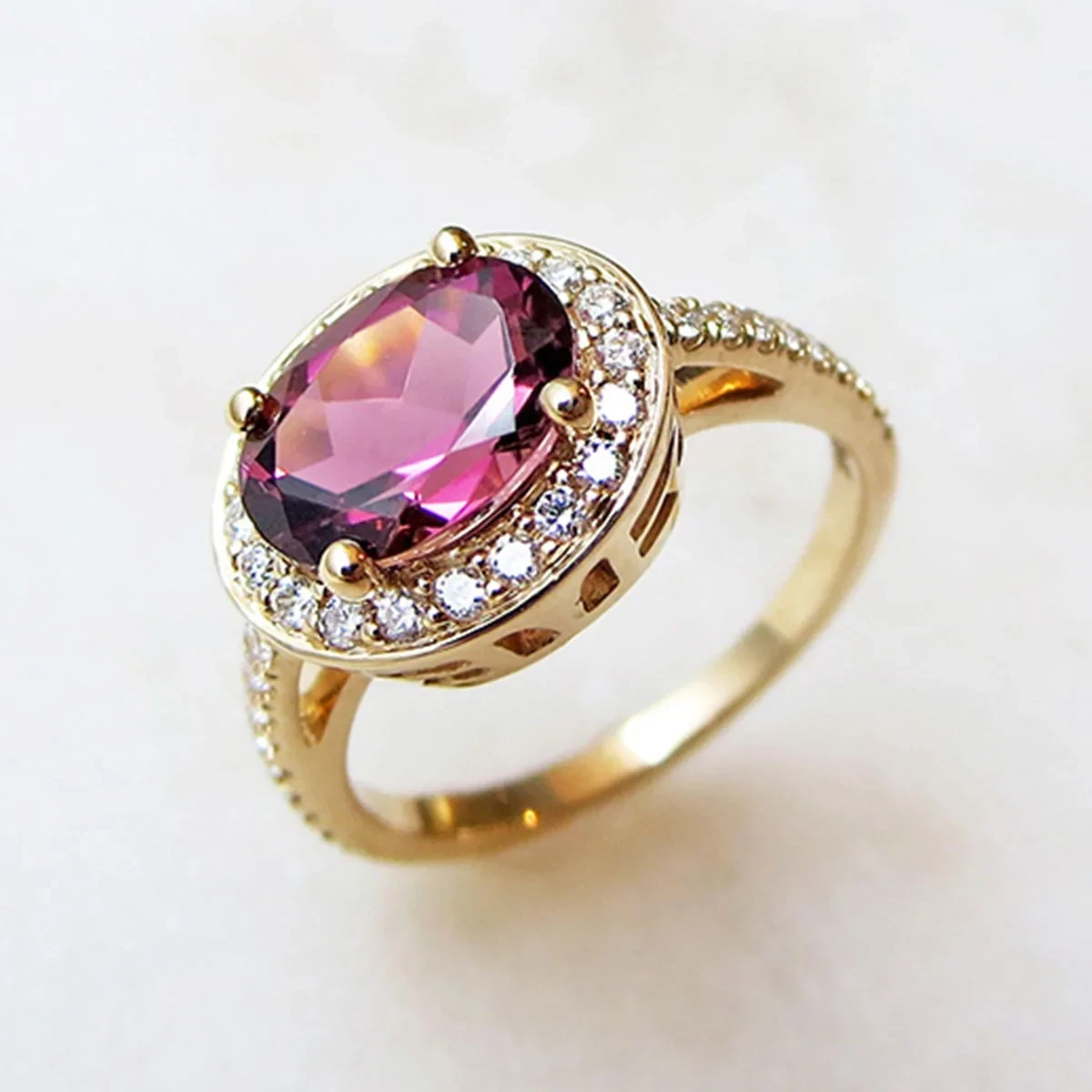 Rosette Ring - Yellow Gold & Pink Tourmaline