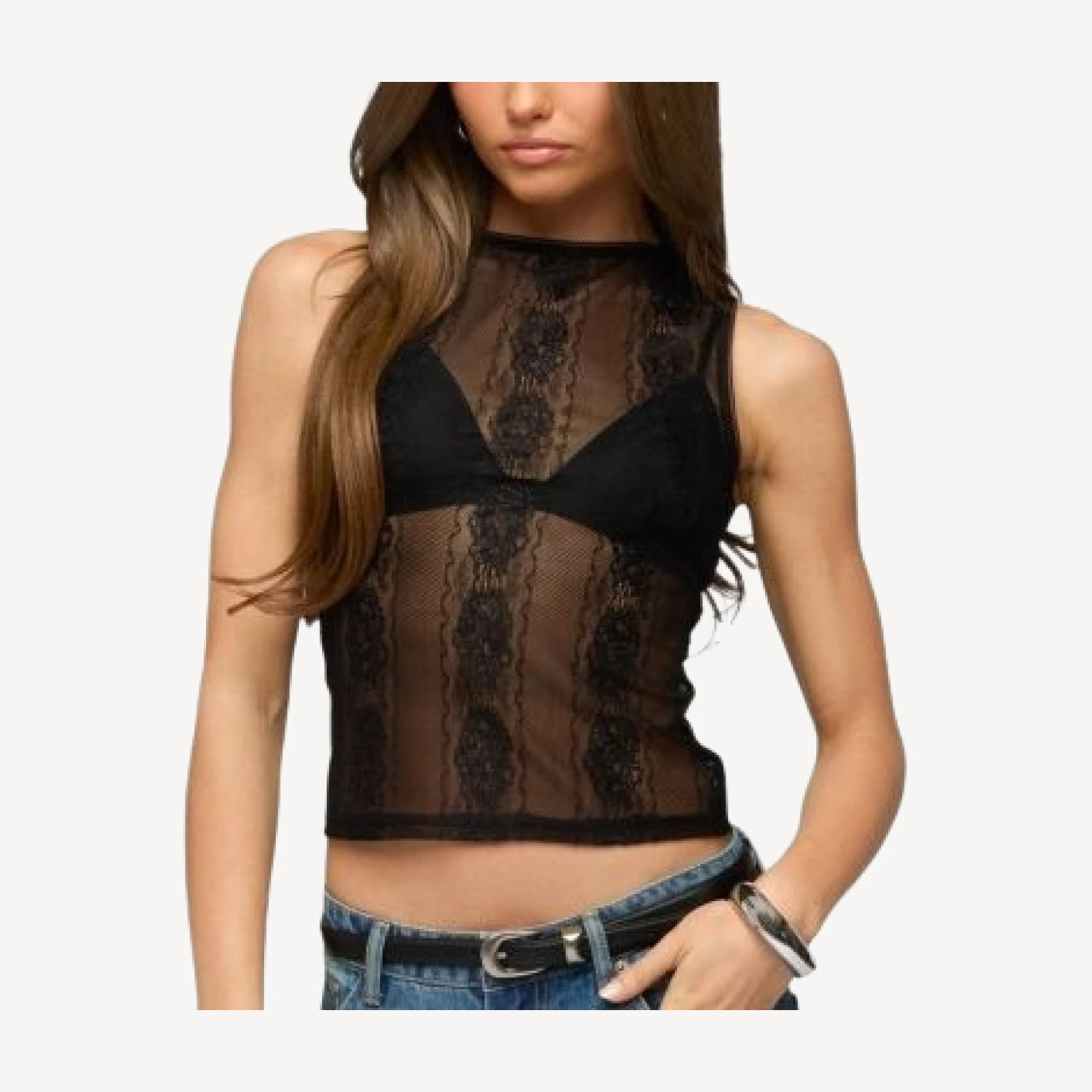 Edikted Ephie Sheer Lace Tank Top