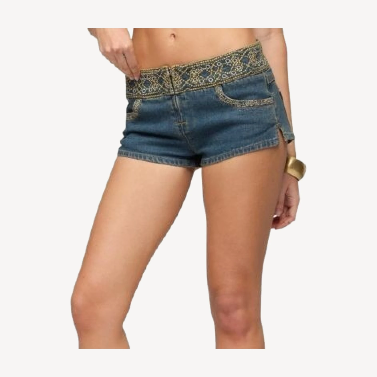Edikted Zera Embroidered Denim Micro Shorts