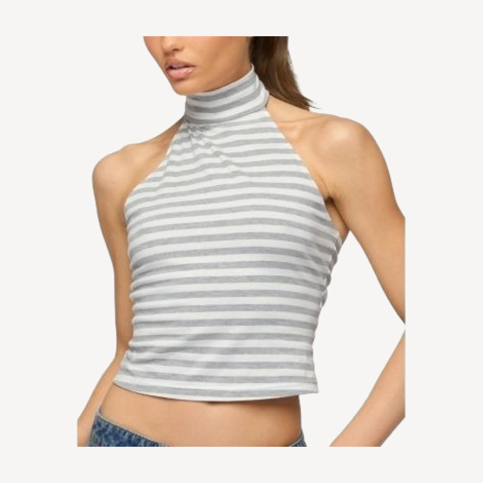 Edikted Kay Striped High Neck Halter Top