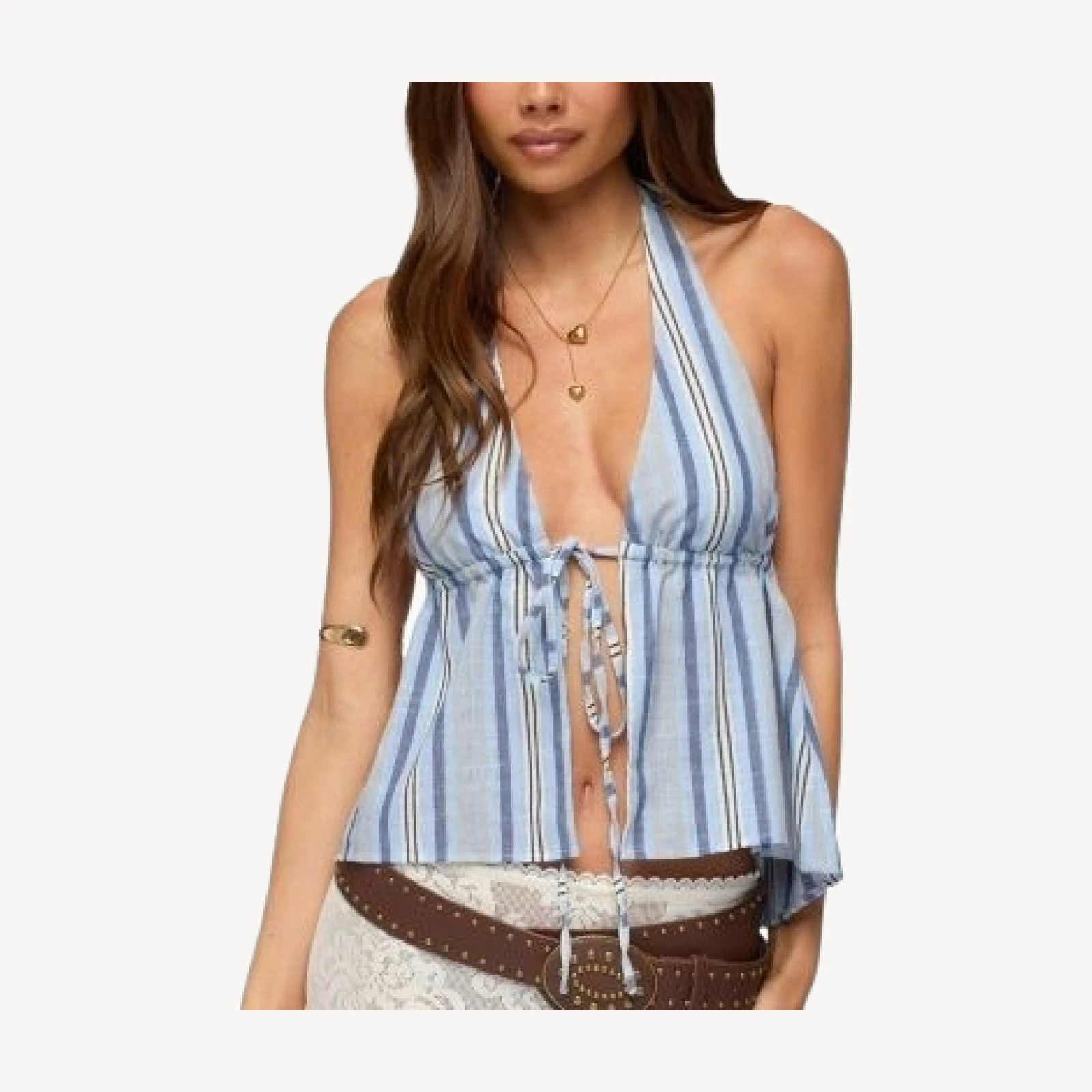 Edikted Galee Tie Front Linen Look Top