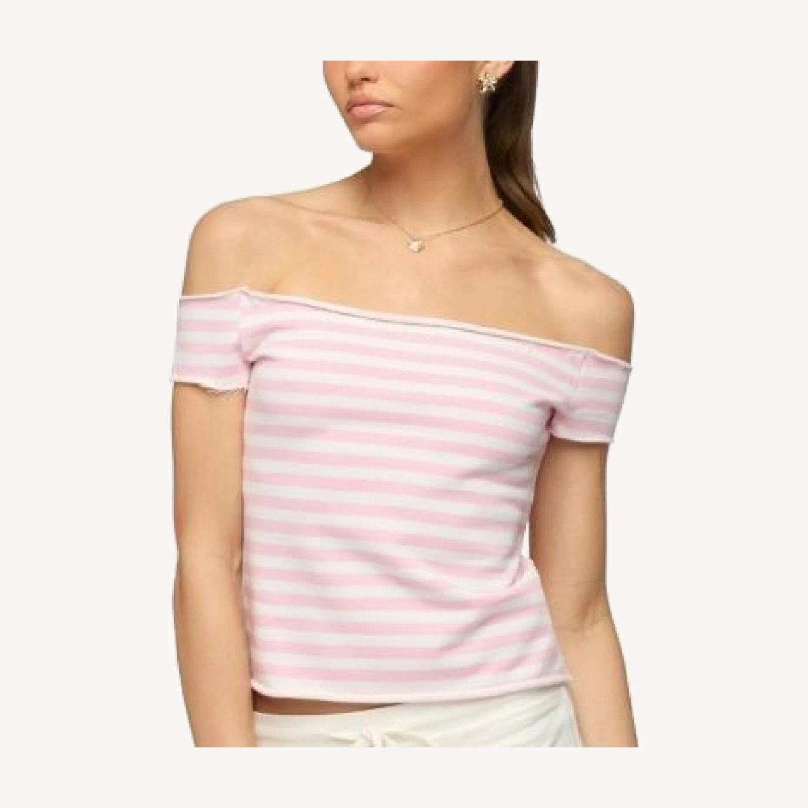 Edikted French Terry Striped Off Shoulder Top