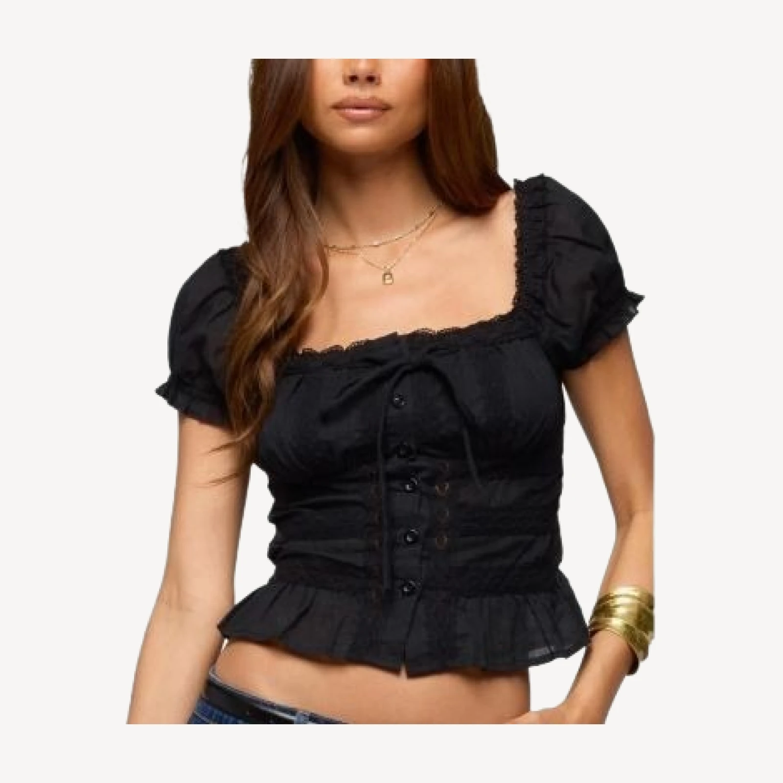 Edikted Laurena Lacey Ruched Button Top