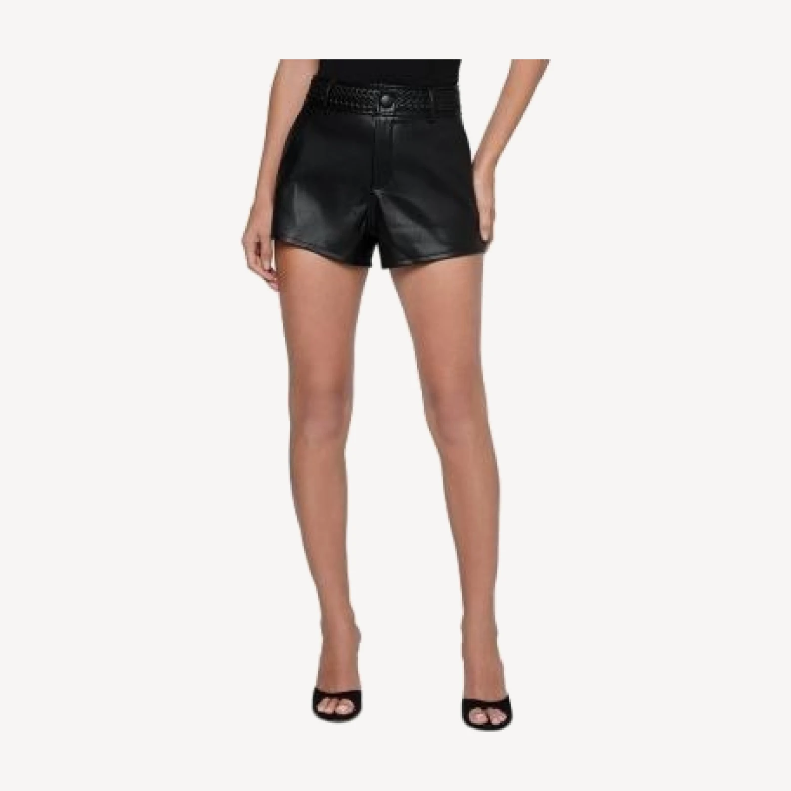 L'Agence Virelle Braided Waistband Faux Leather Shorts