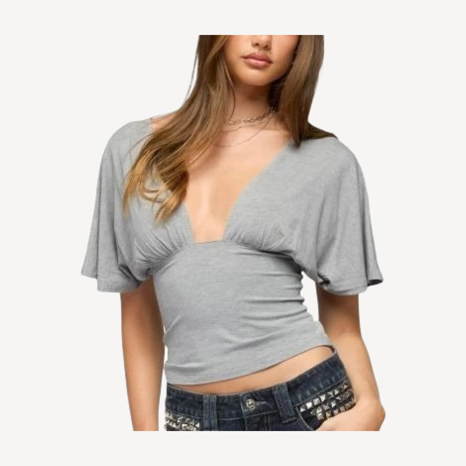 Edikted Betee Flutter Plunge Neck Top