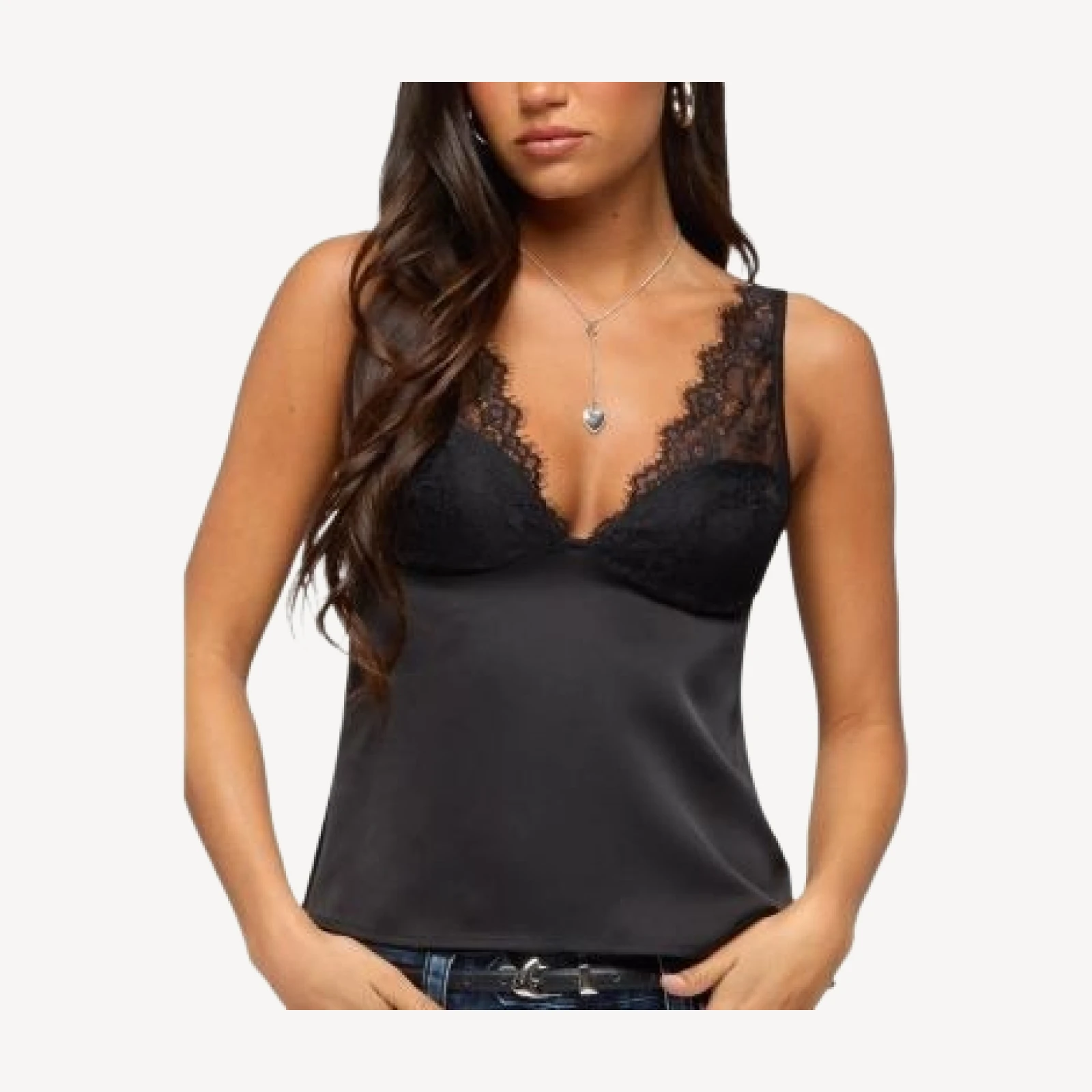 Edikted Vikkey Lacey Satin Effect Tank Top