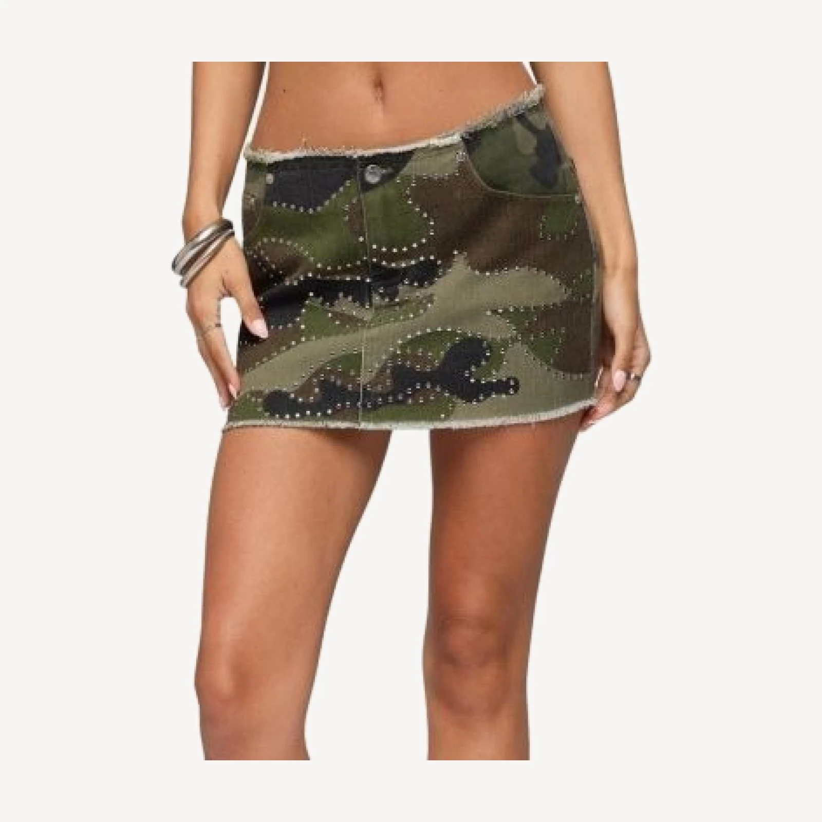 Edikted Nadyah Studded Camo Denim Mini Skirt
