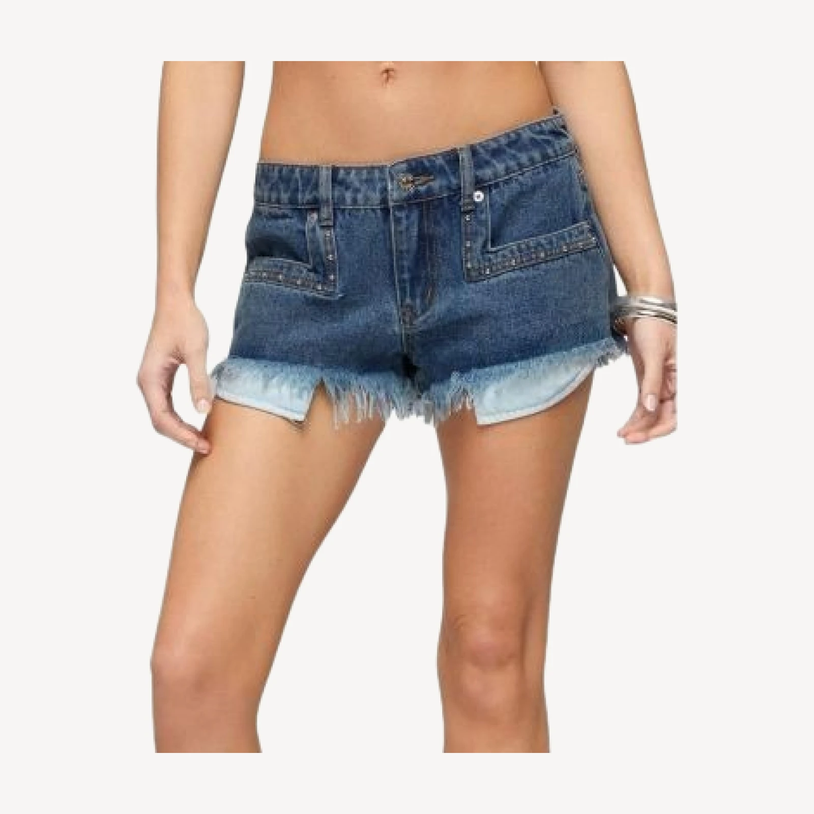 Edikted Meshy Studded Denim Micro Shorts