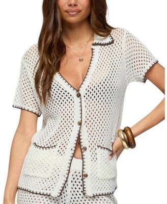 Edikted Rocca Contrast Button Up Crochet Top