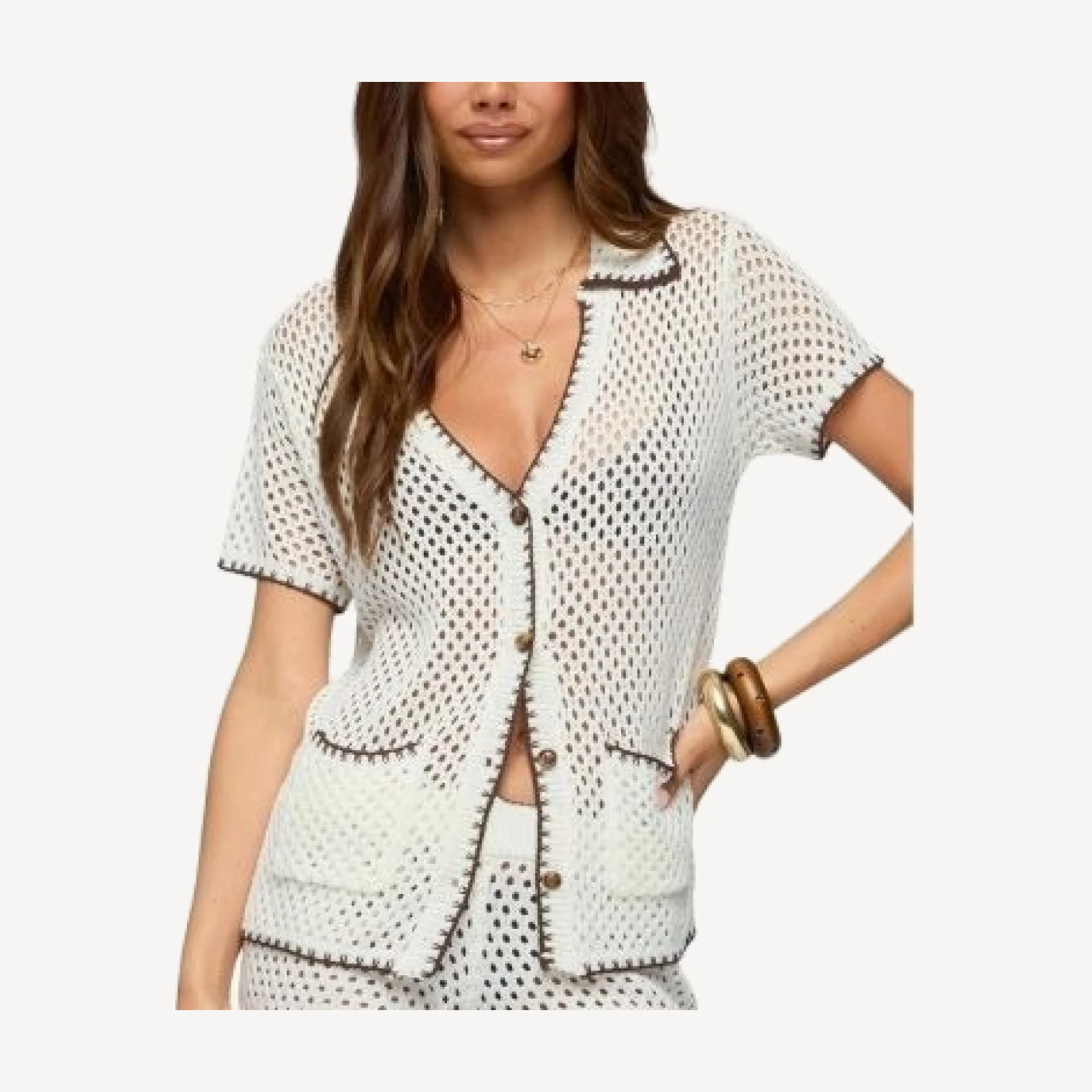 Edikted Rocca Contrast Button Up Crochet Top
