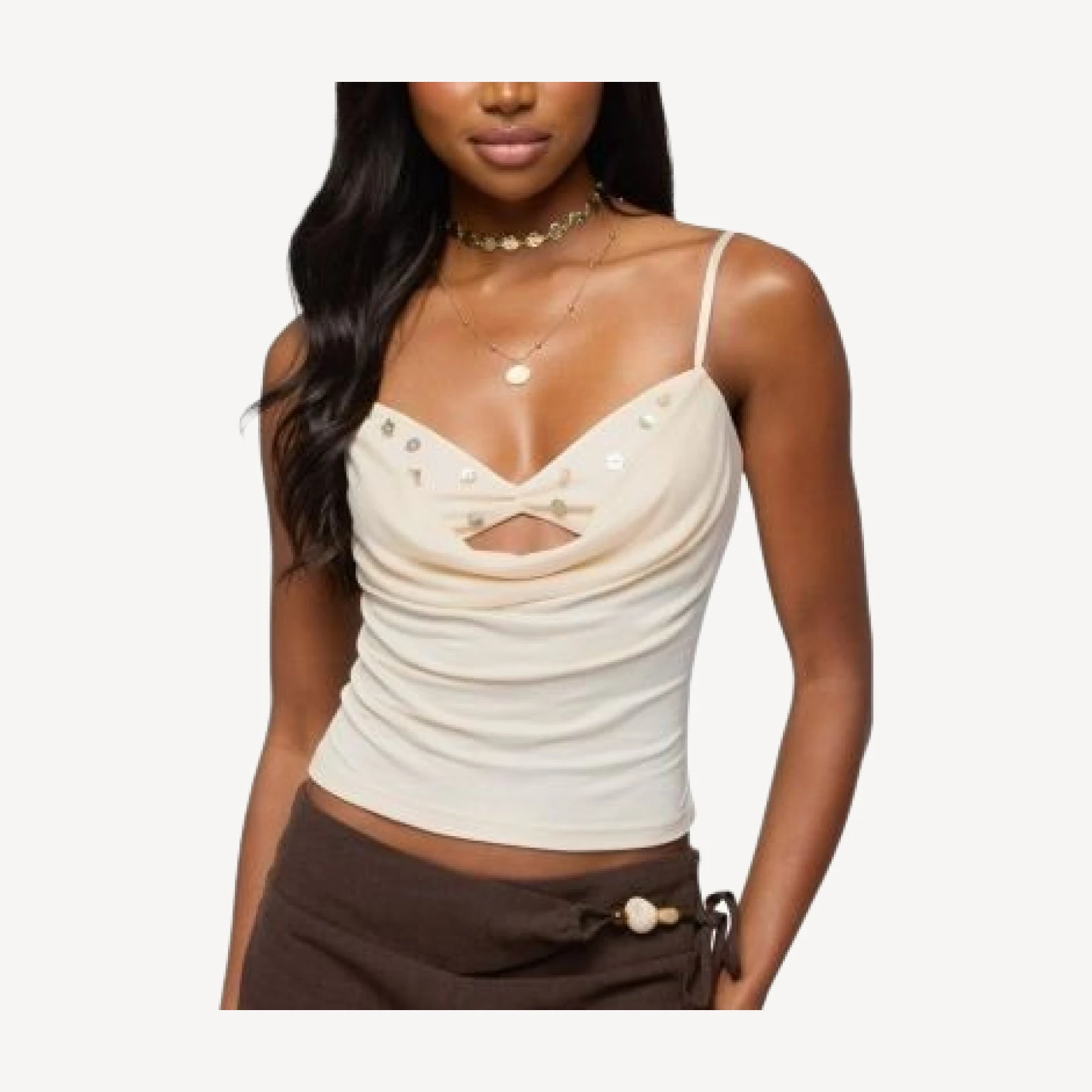 Edikted Iridescent Button Layered Cowl Neck Top