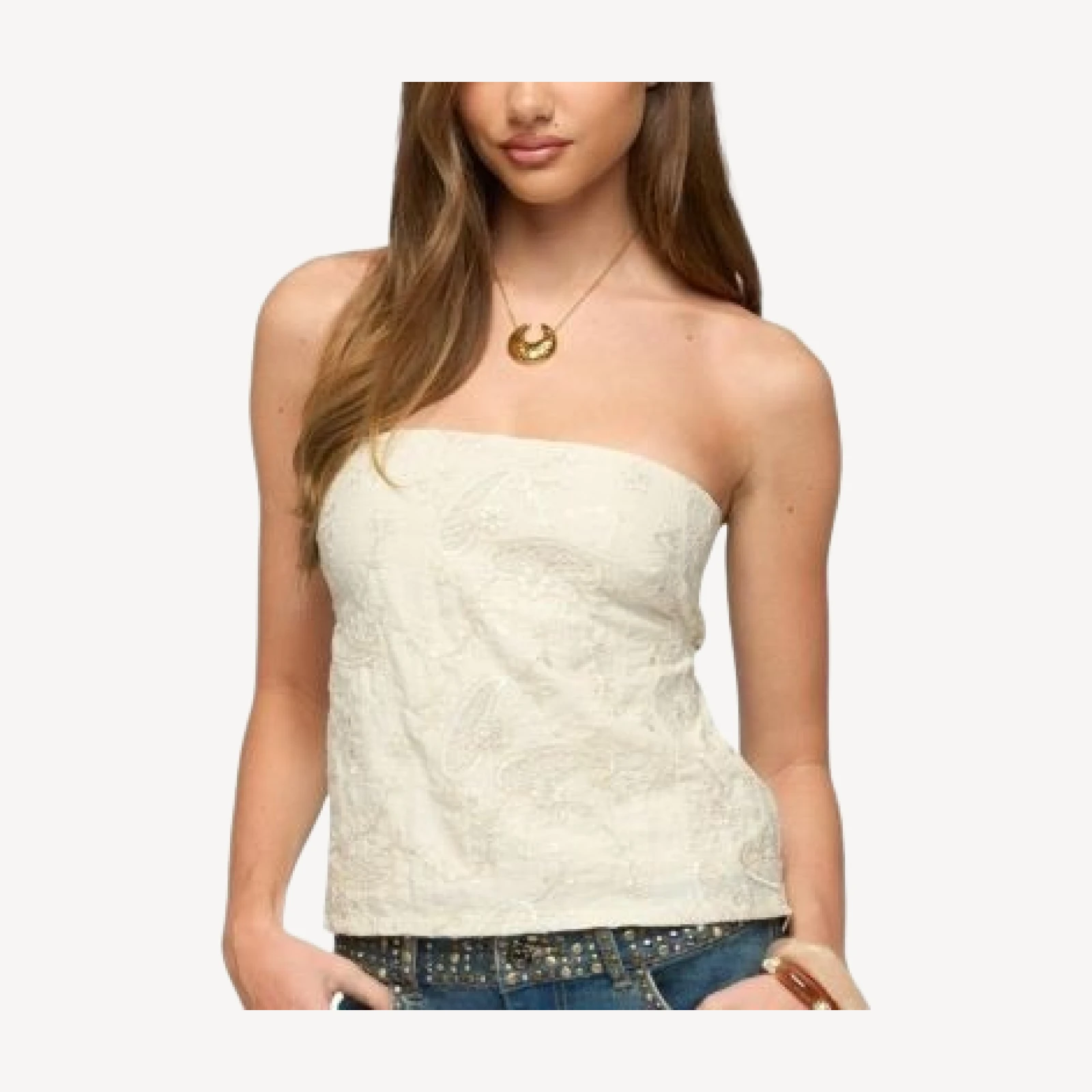 Edikted Cheyne Embroidered Strapless Top