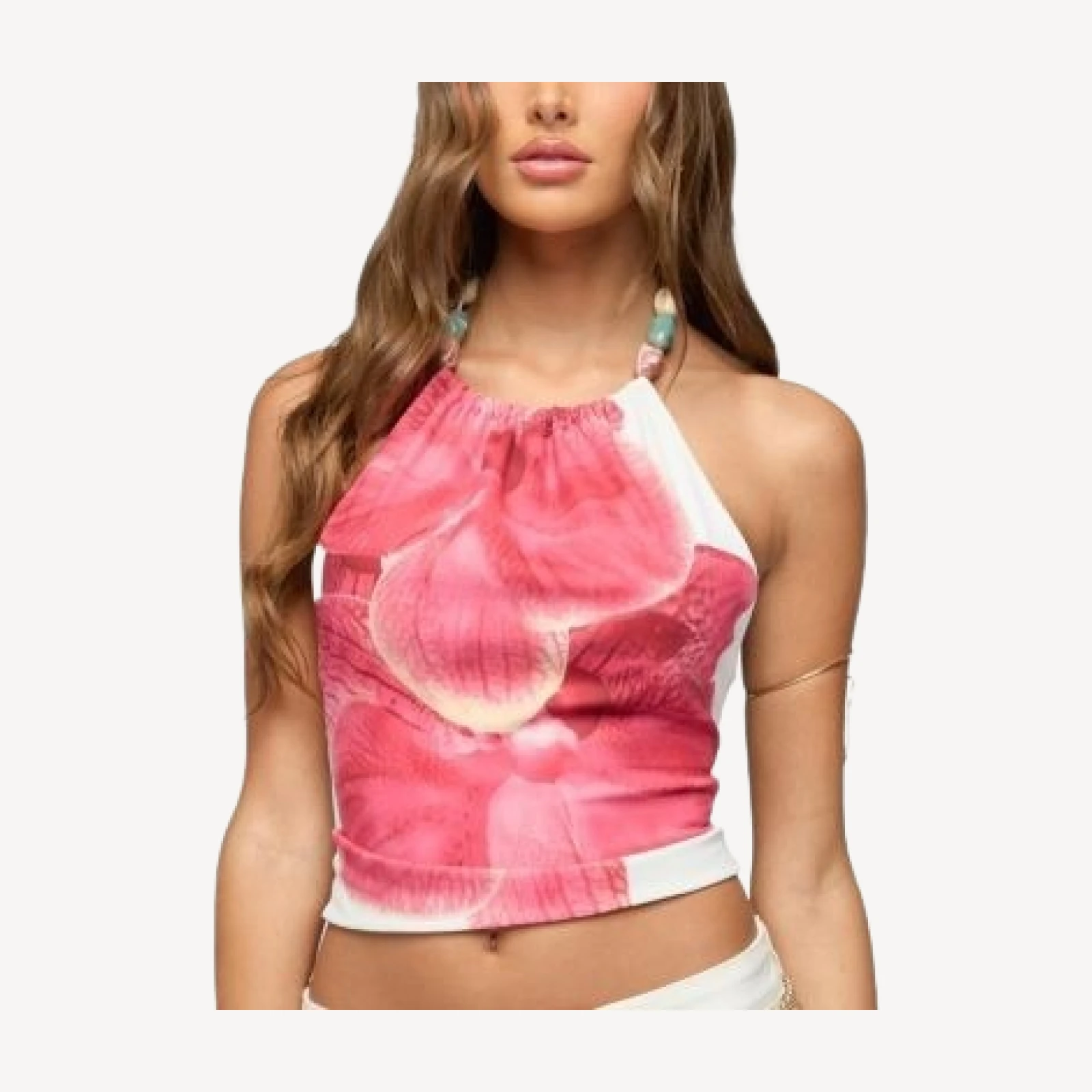 Edikted Backless Flower Bead Halter Top