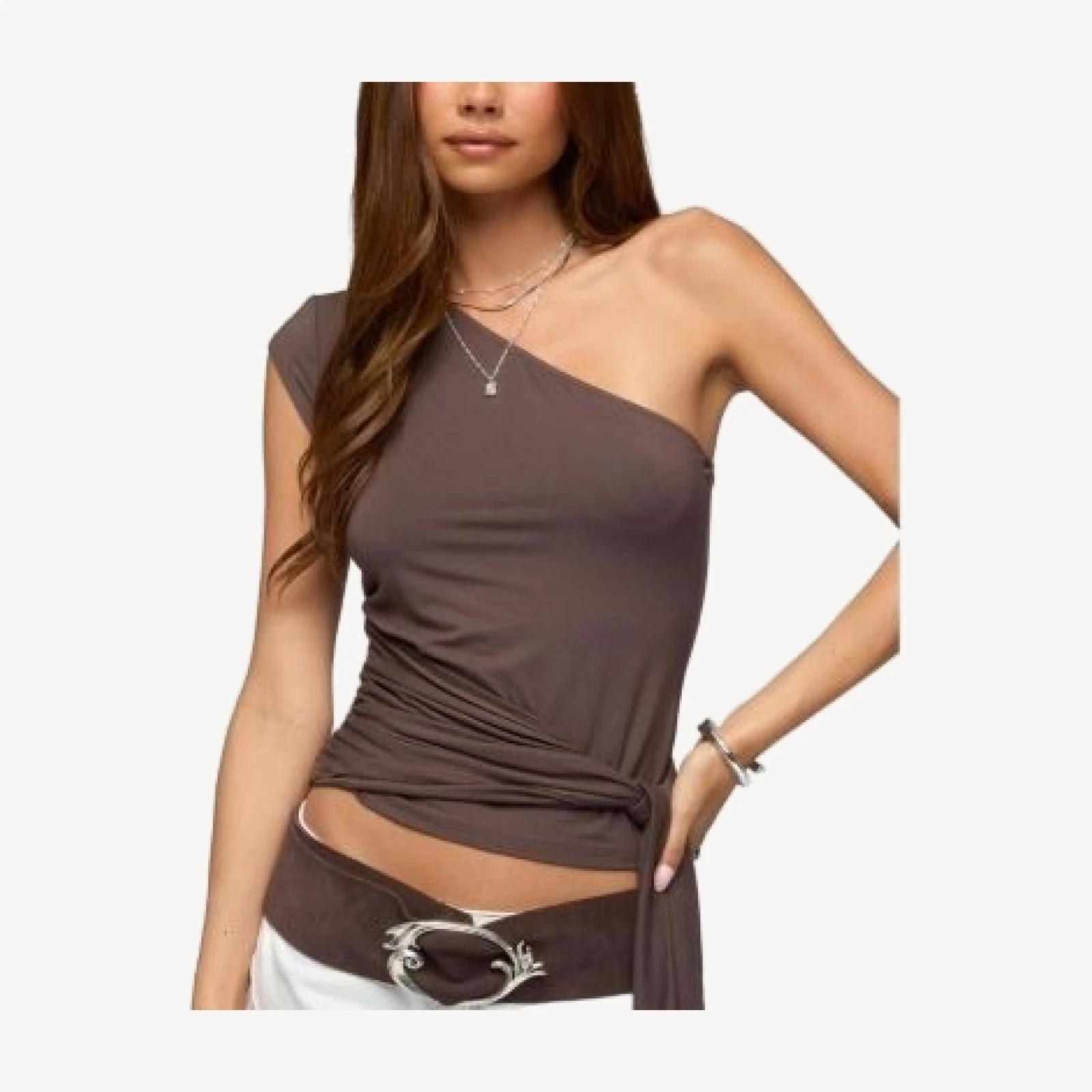 Edikted Melisa Tie Waist One Shoulder Top