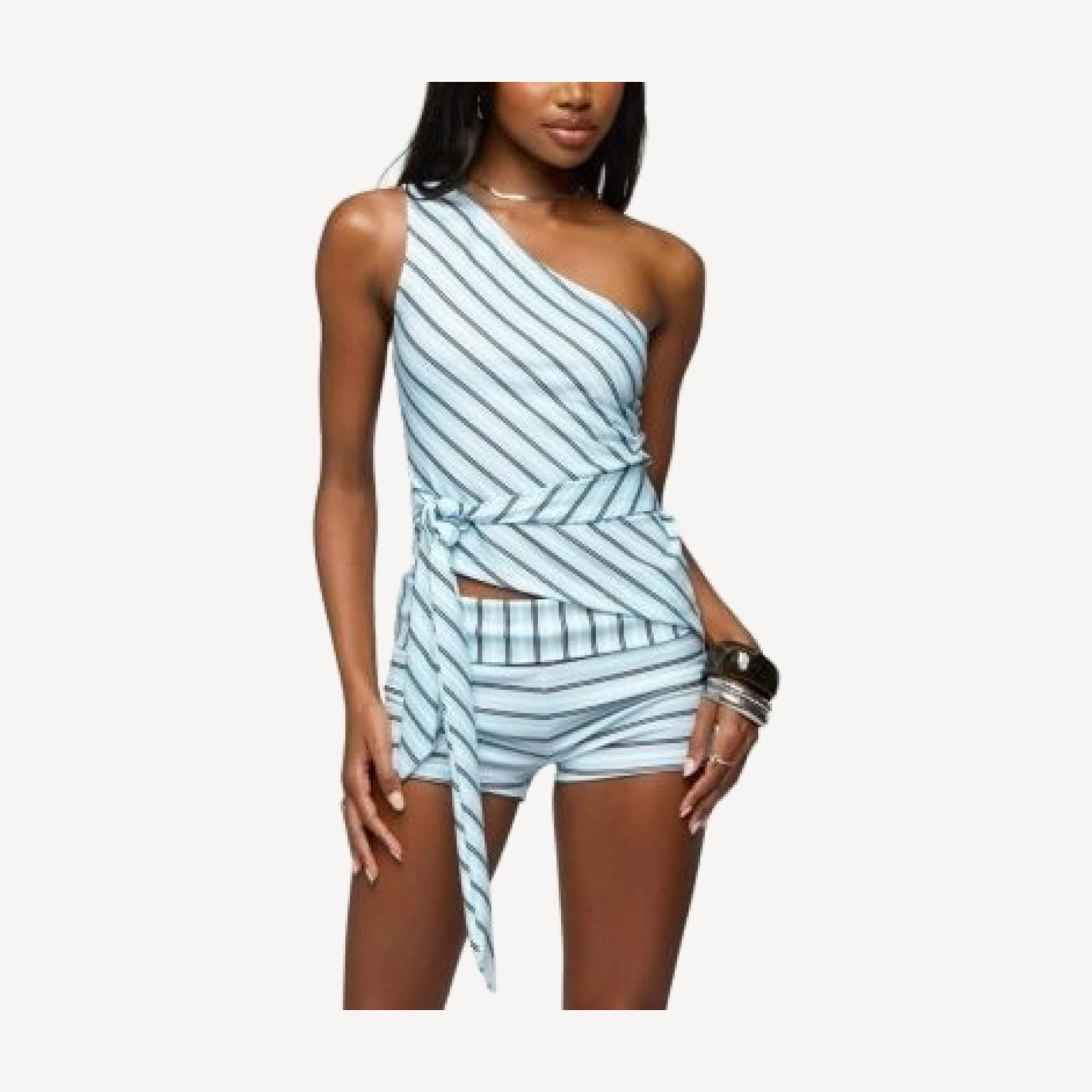 Edikted Chantal Asymmetric Striped Top