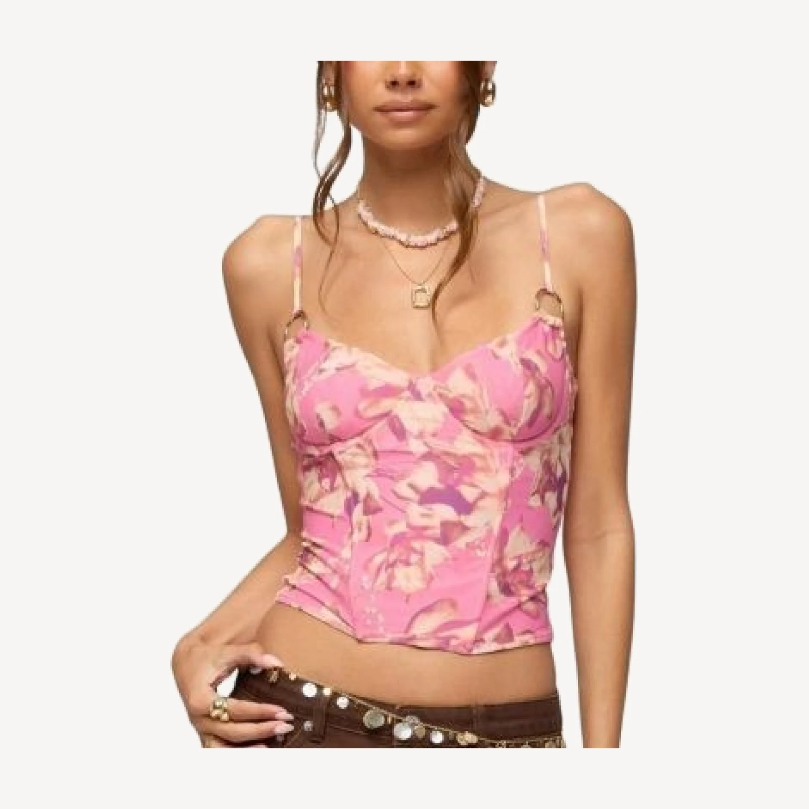 Edikted Daneri Metal Ring Floral Corset