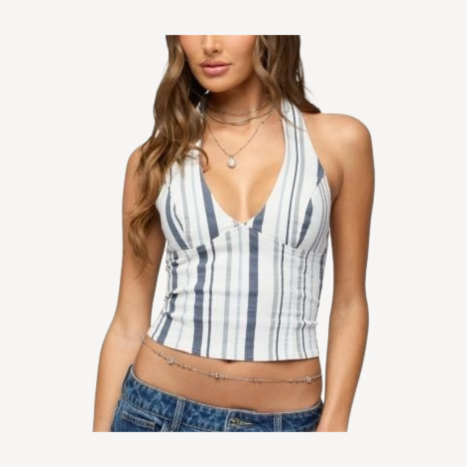 Edikted Sofey Striped Denim Halter Top