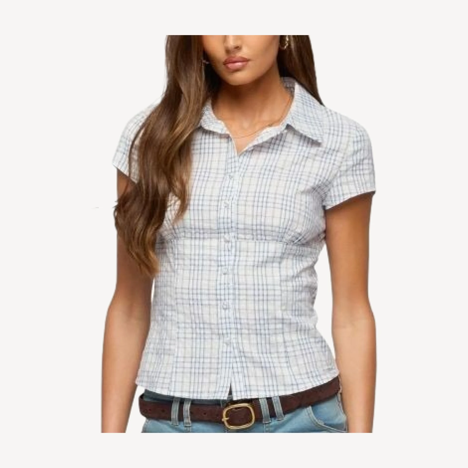 Edikted Naiah Plaid Tailored Button Up Shirt