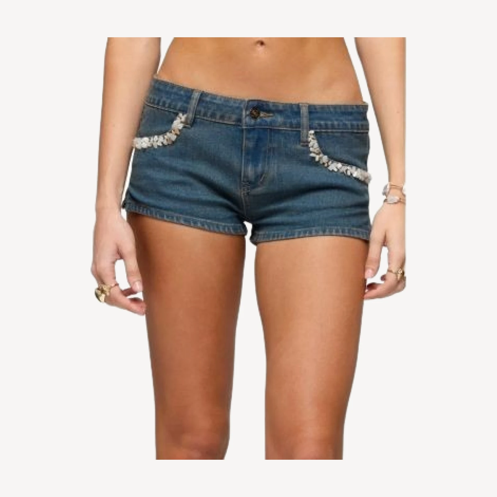 Edikted Zenna Low Rise Denim Micro Shorts