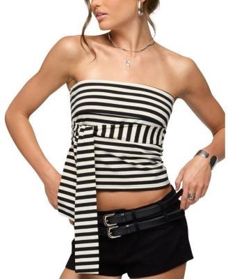 Edikted Finly Striped Tie Front Strapless Top