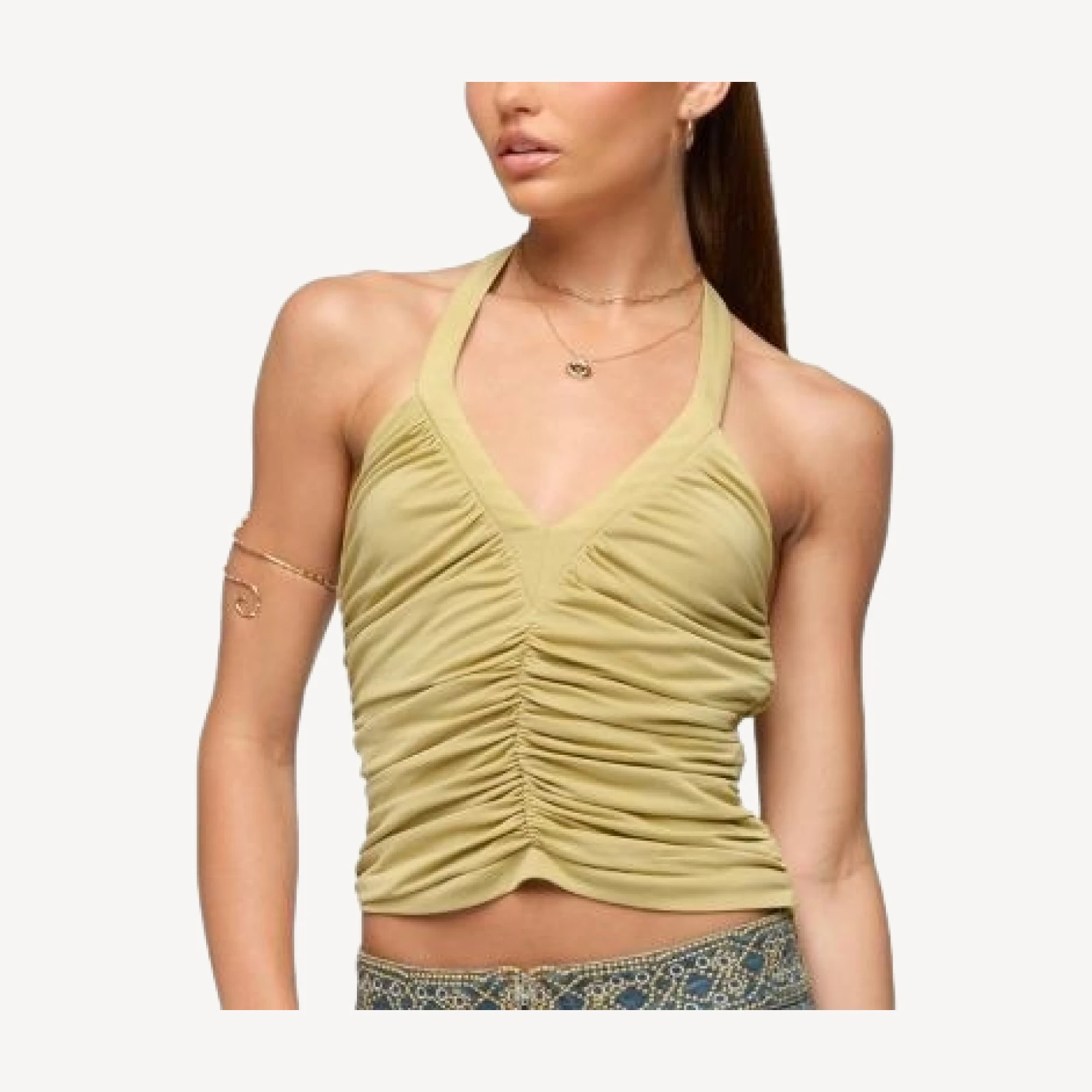 Edikted Jackey Ruched V Neck Halter Top