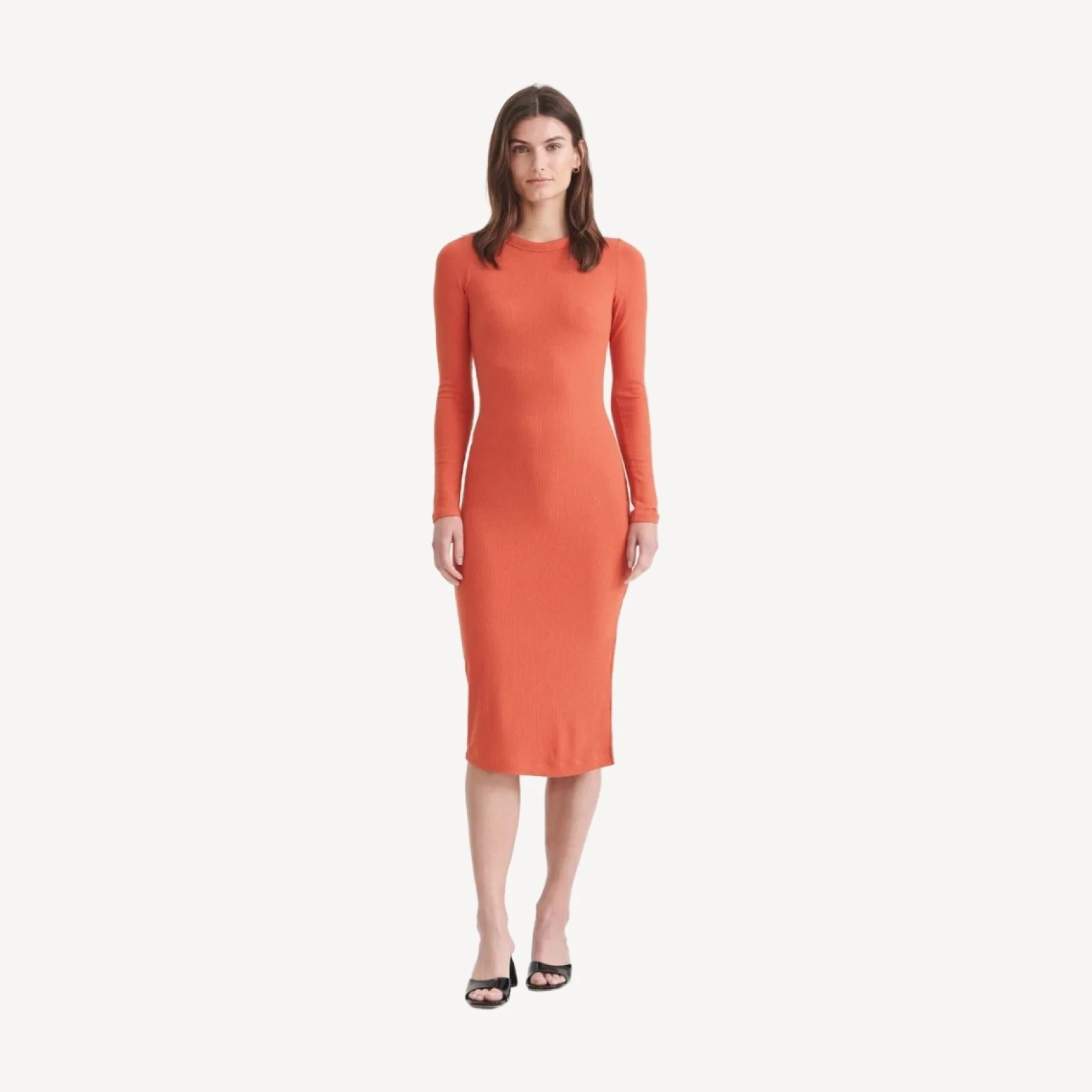 Ribbed Modal Cashmere Crewneck Midi Dress