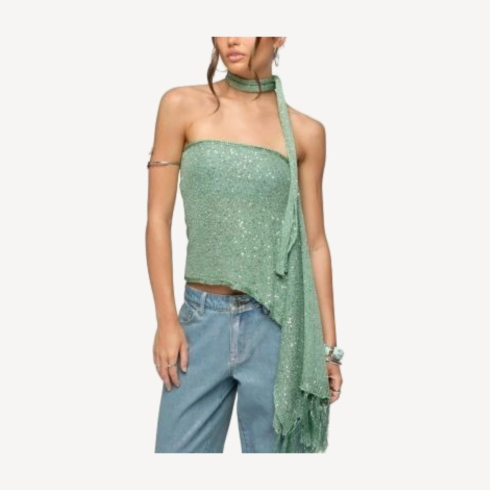 Edikted Two Piece Sequin Knit Scarf Top