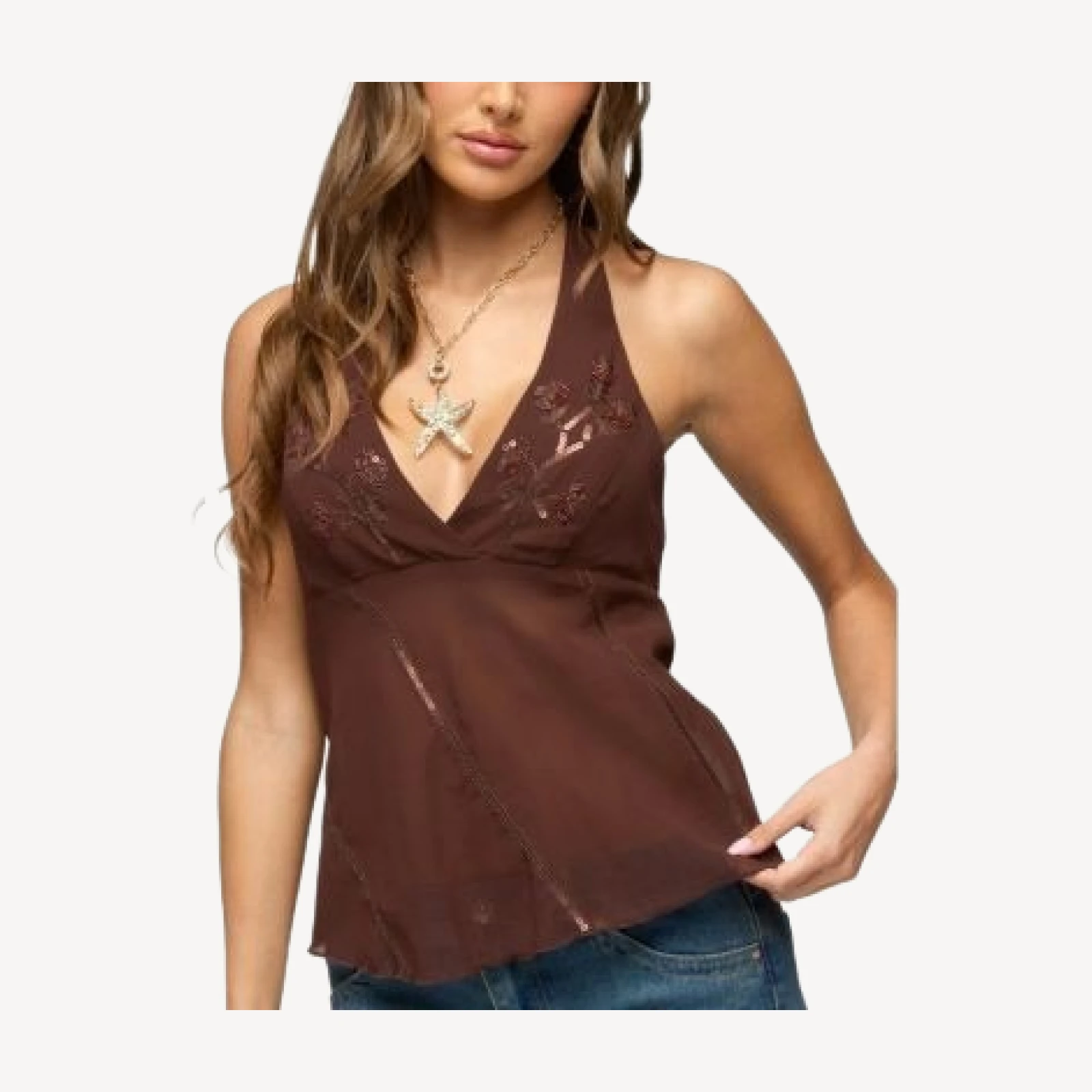 Edikted Lani Sequin Bead Chiffon Halter Top