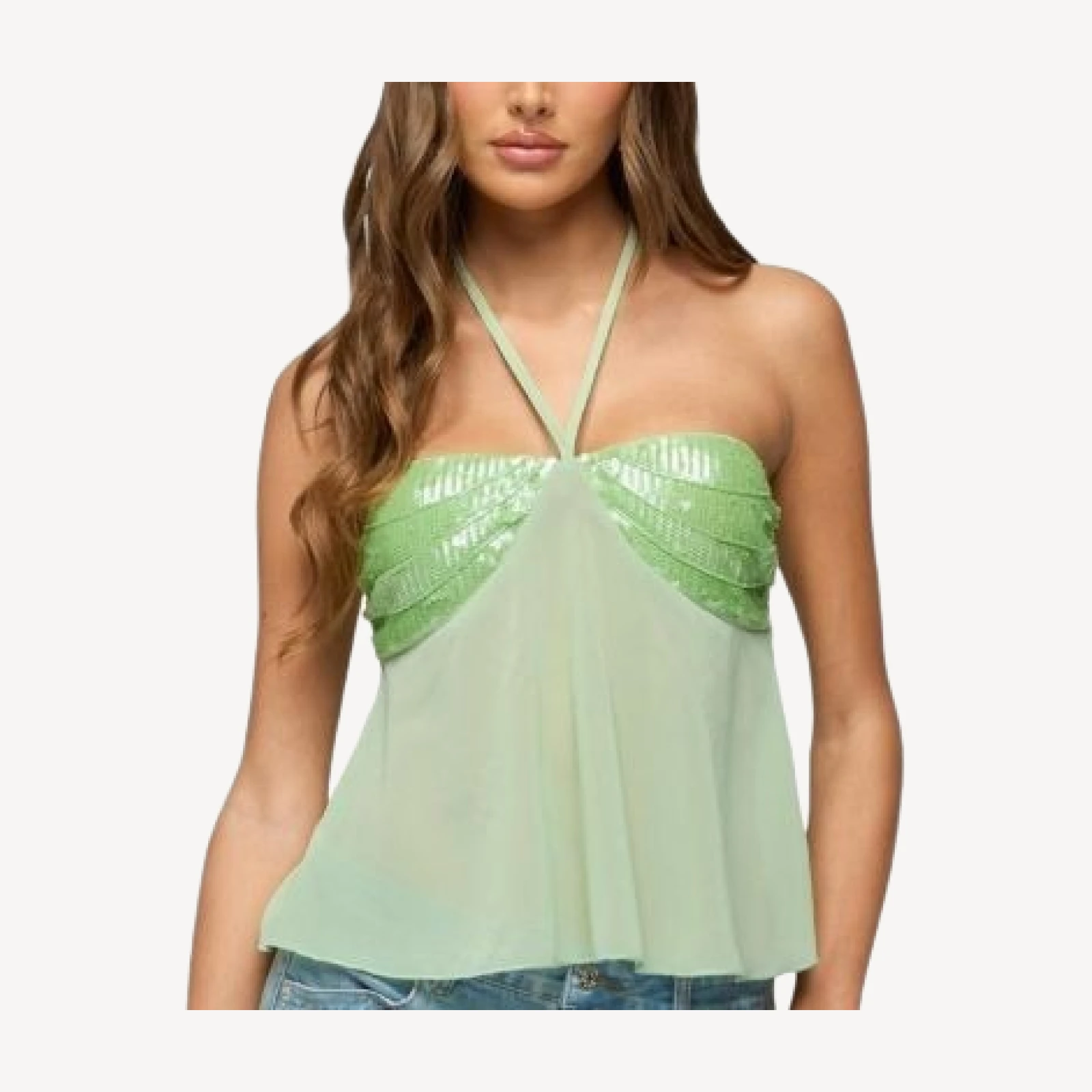 Edikted Kitty Sequin Chiffon Halter Top