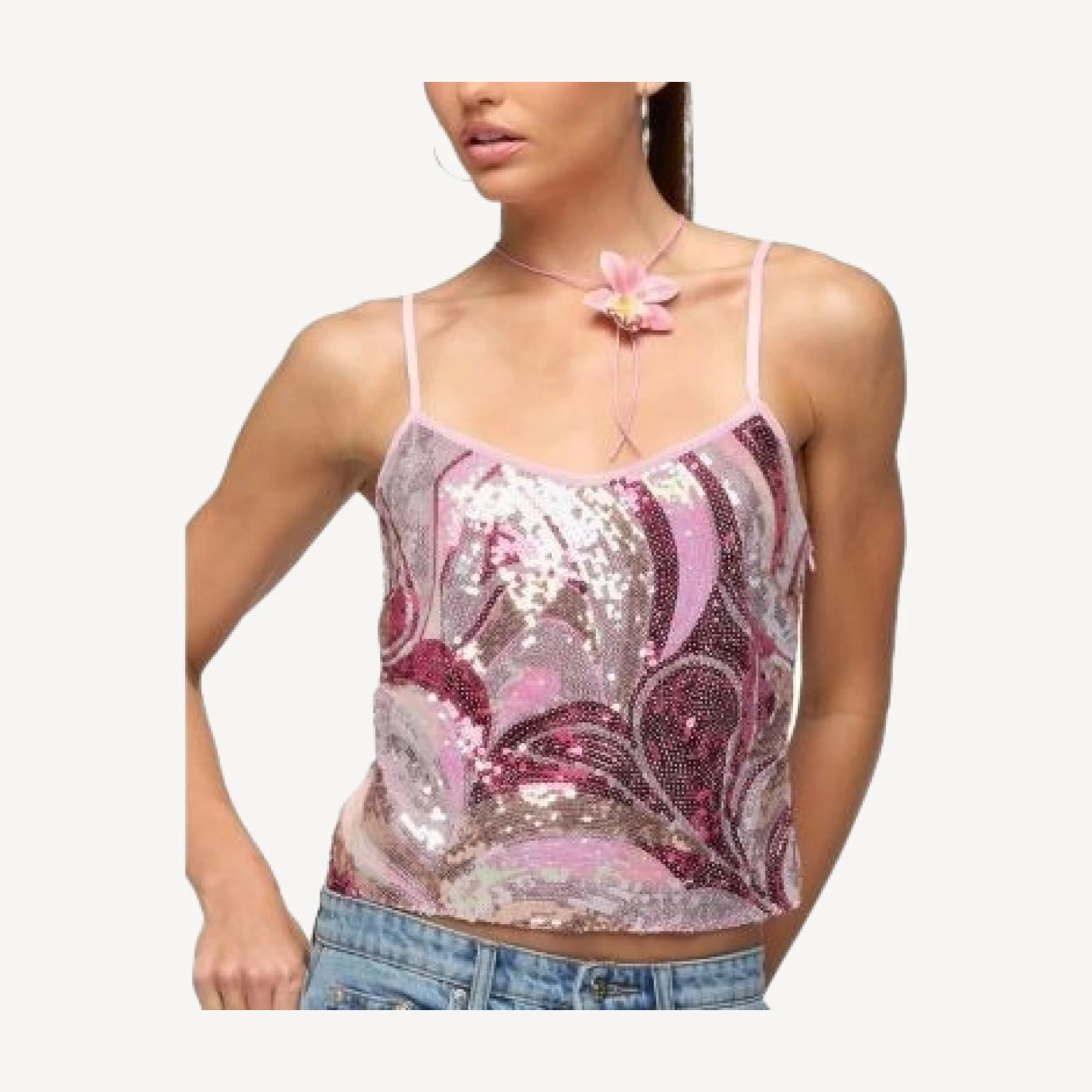 Edikted Ceren Abstract Sequin Tank Top